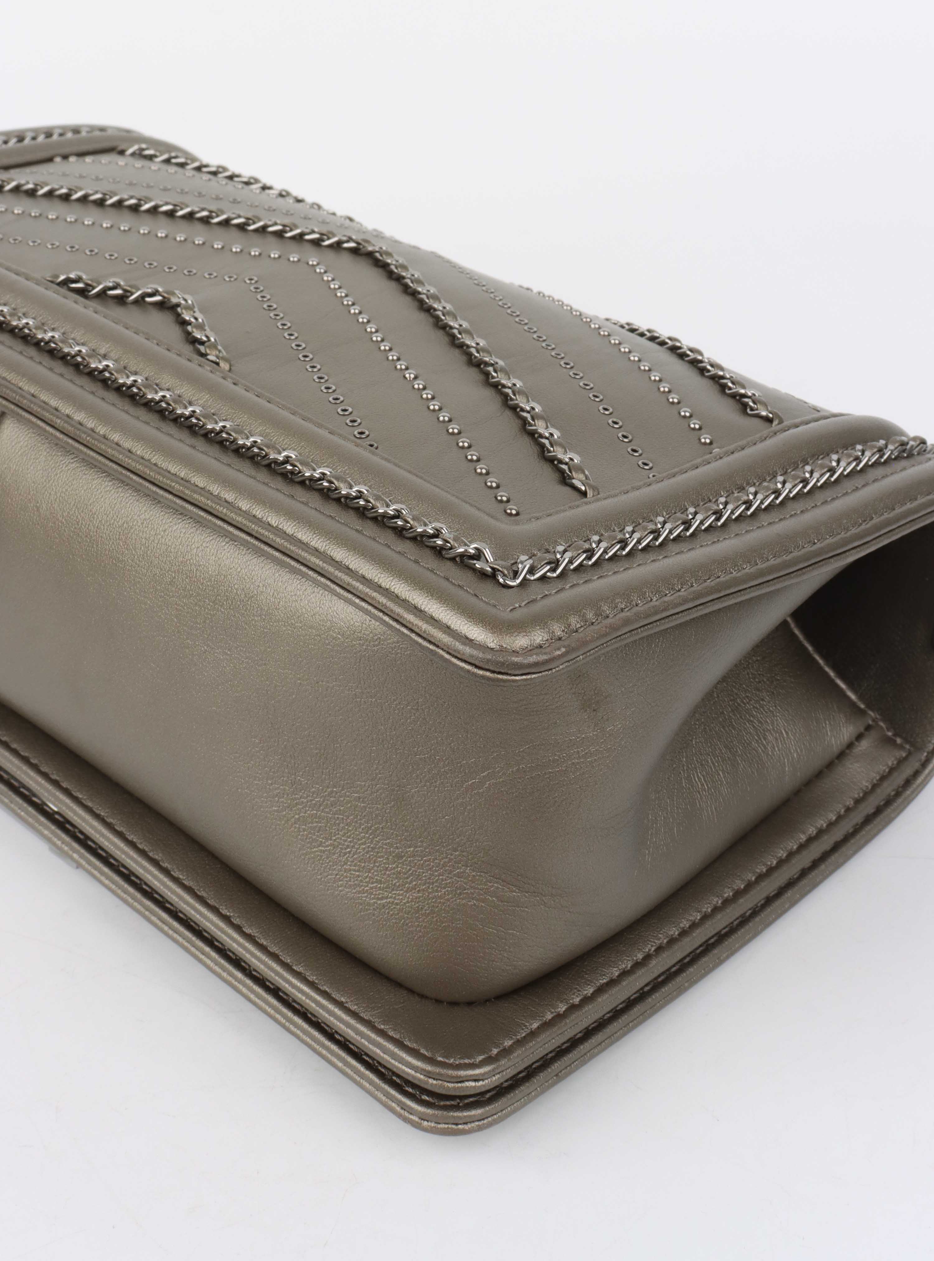 Chanel Medium Chevron Metallic Crumpled Calfskin Boy Bag.