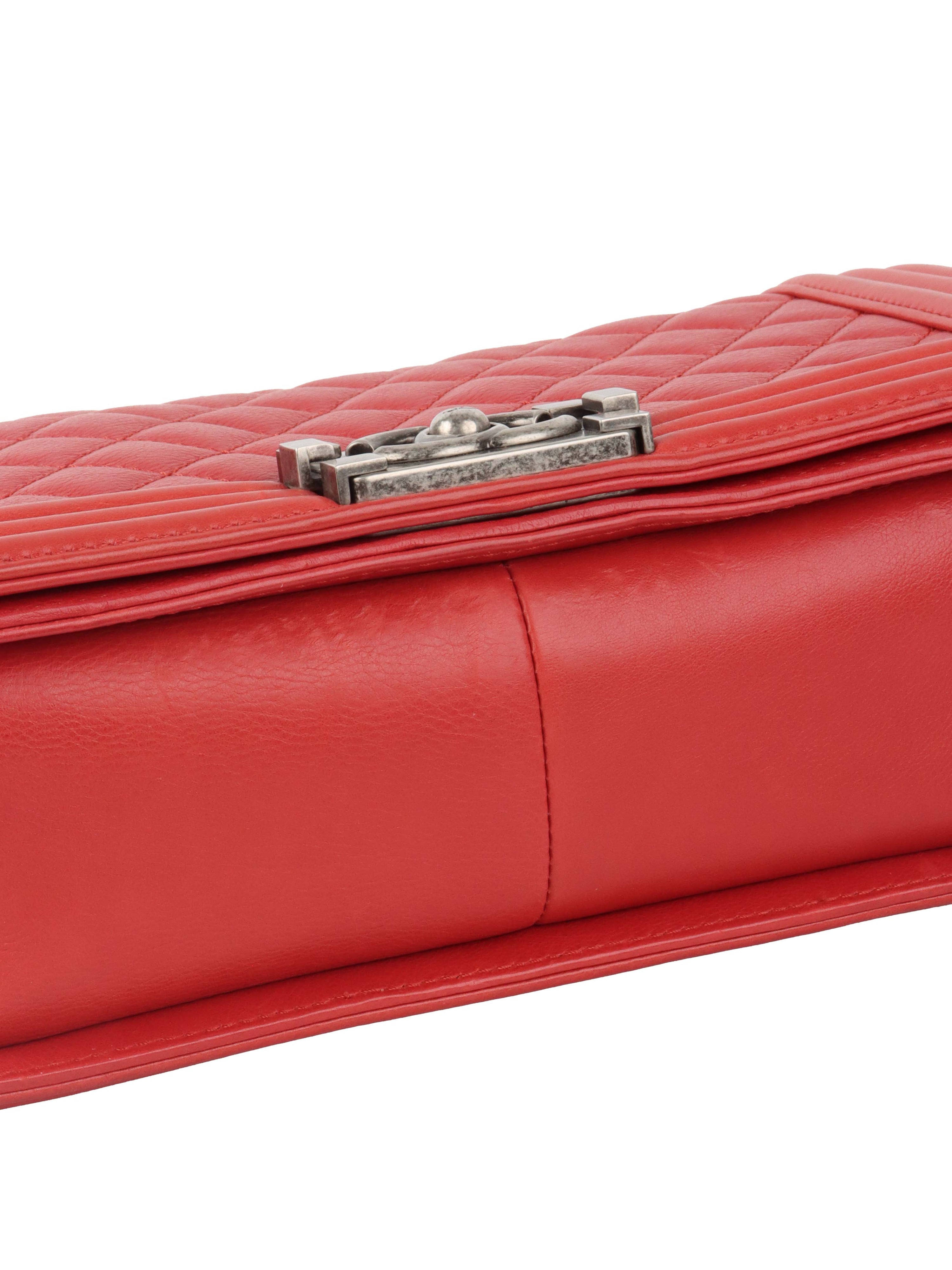 Chanel Red Medium Lambskin Boy Bag SHW.