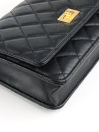 Chanel Black Aged Calfskin 2.55 Wallet On Chain