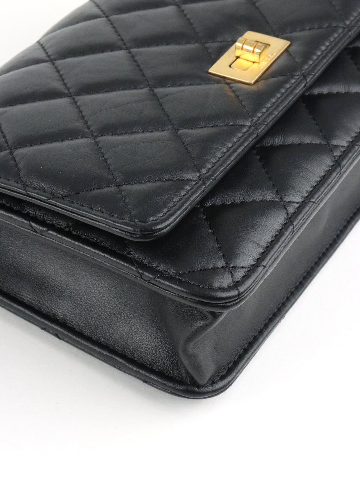 Chanel Black Aged Calfskin 2.55 Wallet On Chain