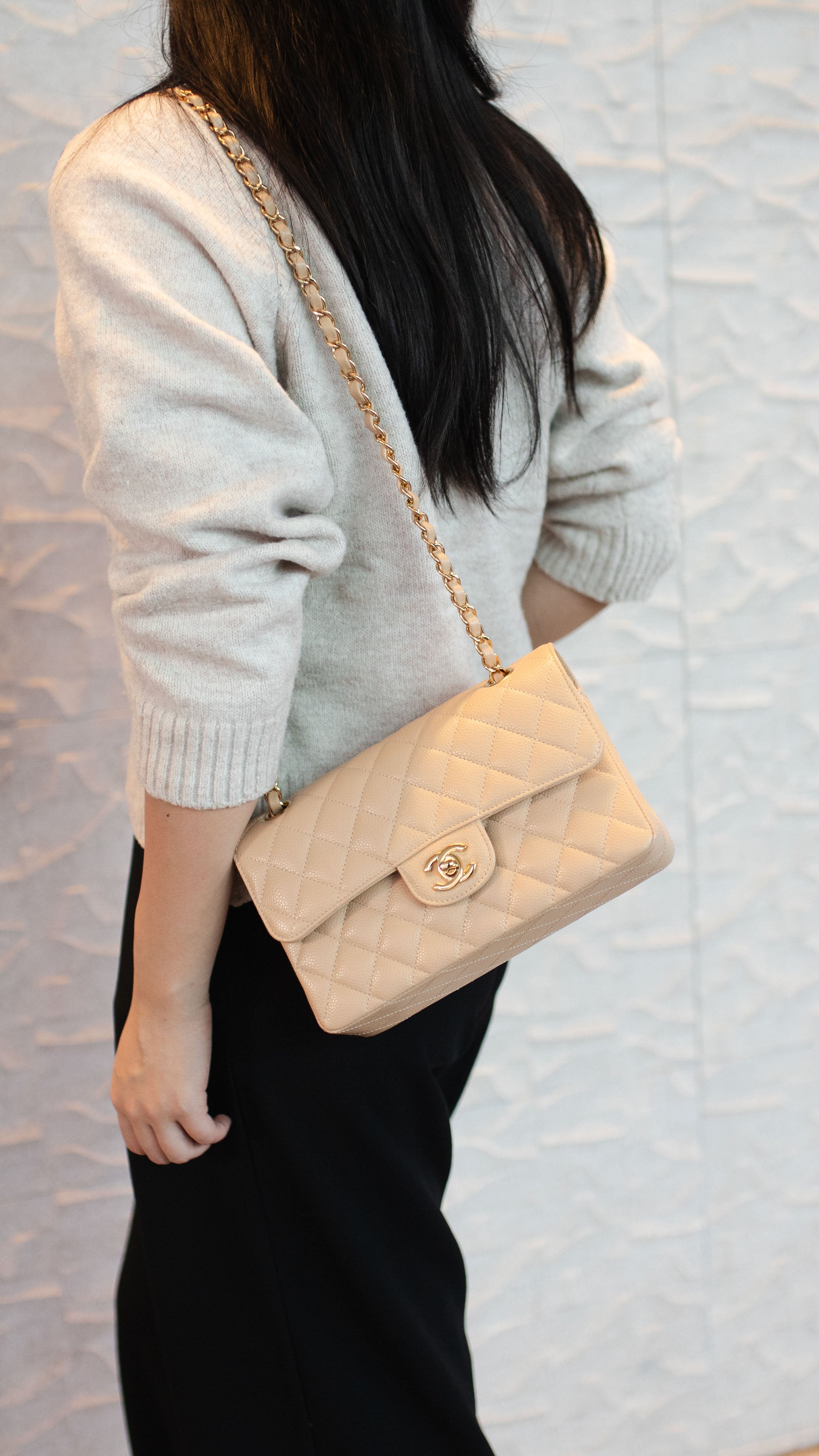 Chanel Small Beige Caviar Classic Flap