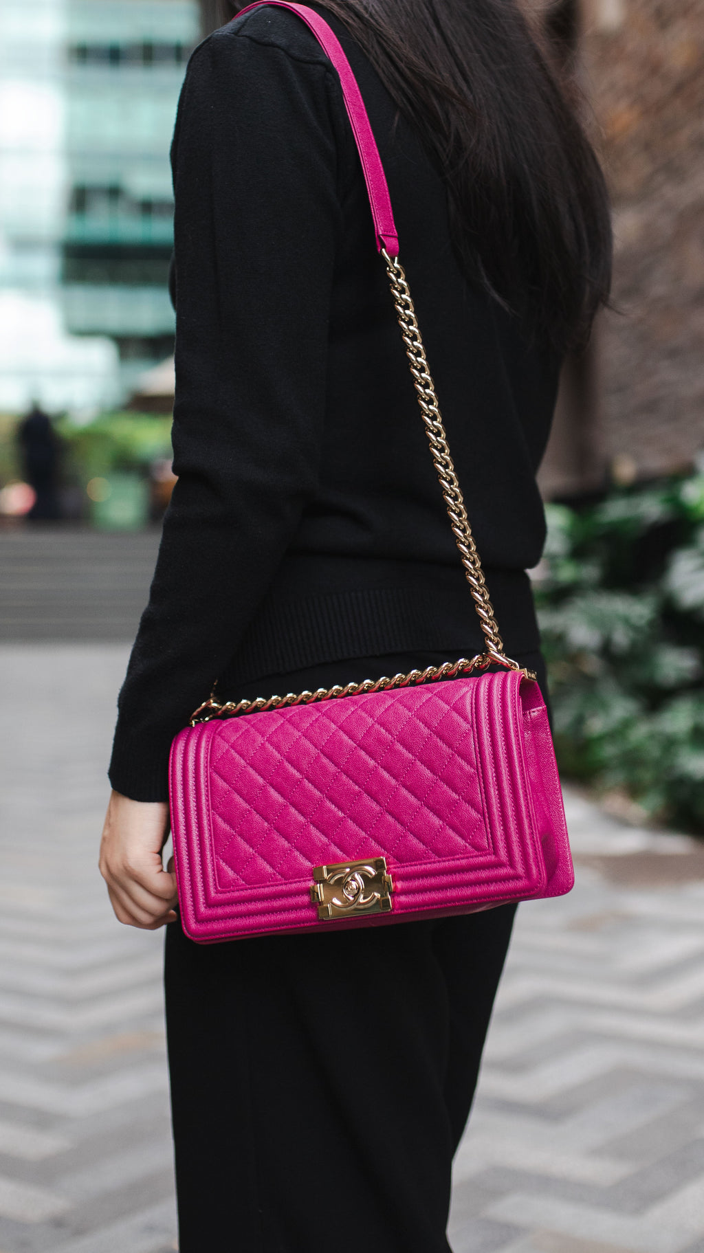 Chanel Berry Pink Medium Caviar Boy Bag LGHW