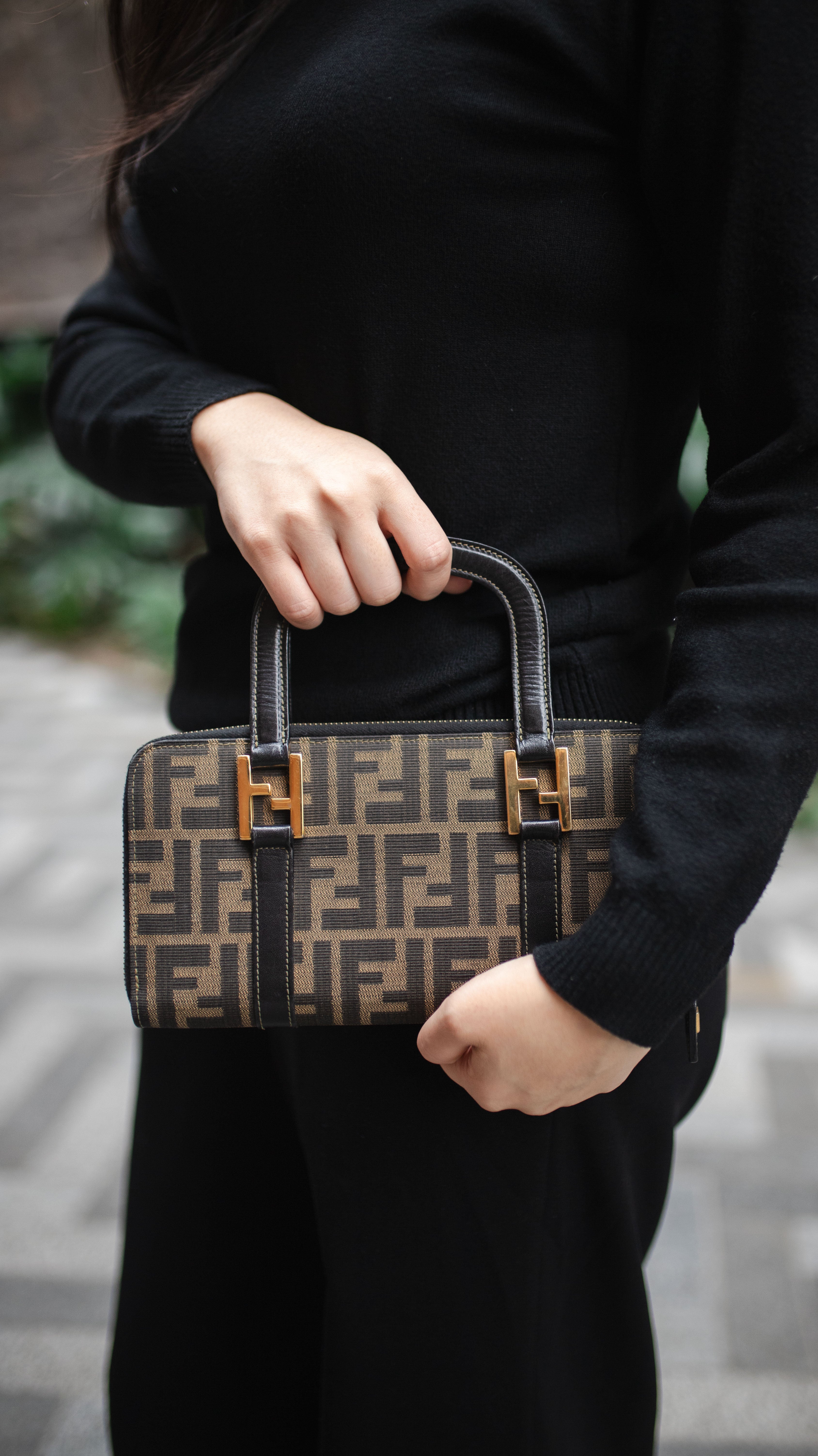 Fendi Vintage Zucca Canvas Top Handle Wallet Bag