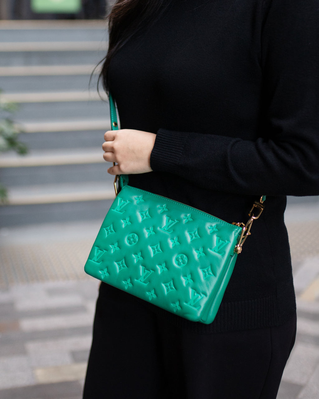 Louis Vuitton Vert Green Monogram Embossed Puffy Coussin BB Bag GHW