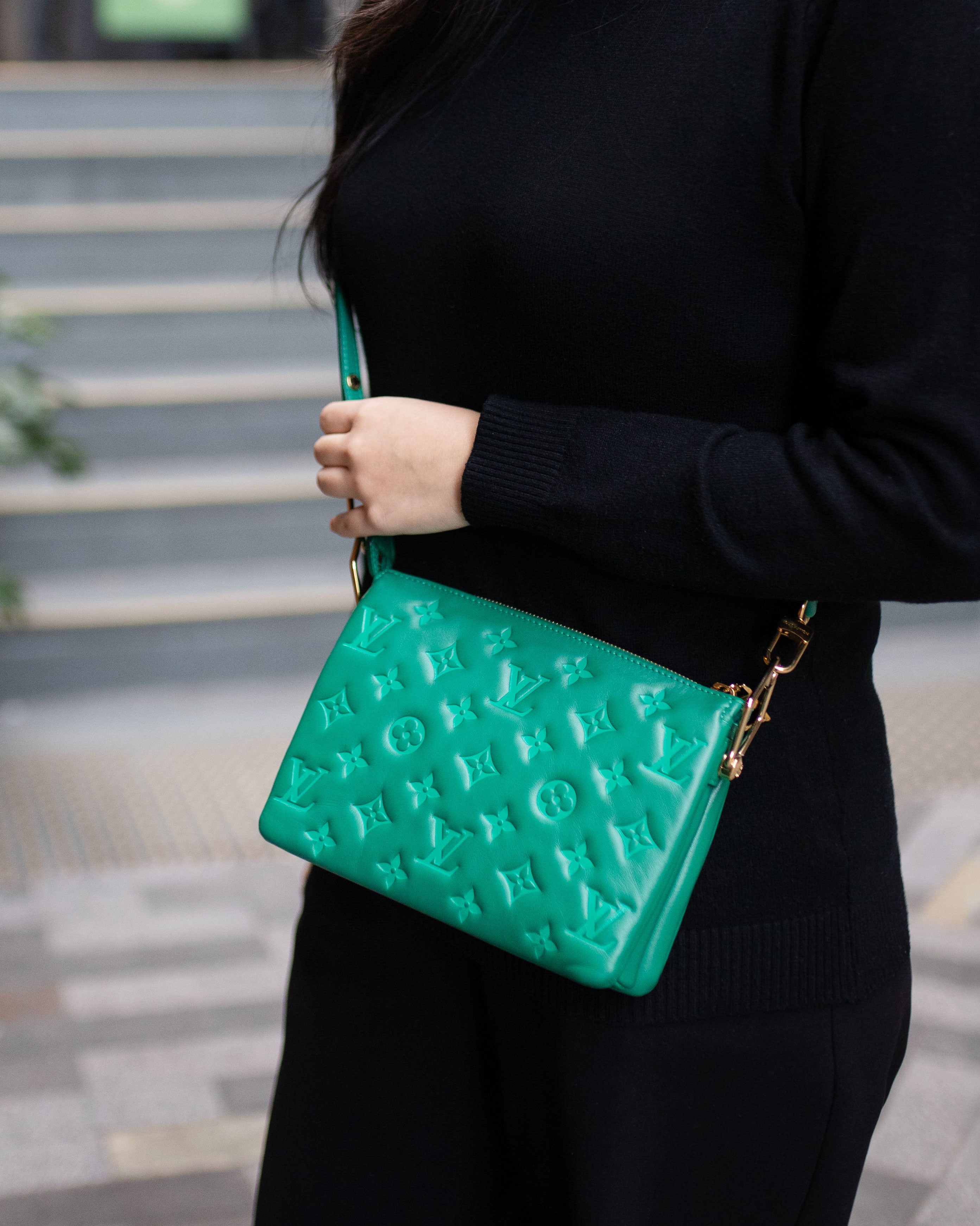Louis Vuitton Vert Green Monogram Embossed Puffy Coussin BB Bag GHW