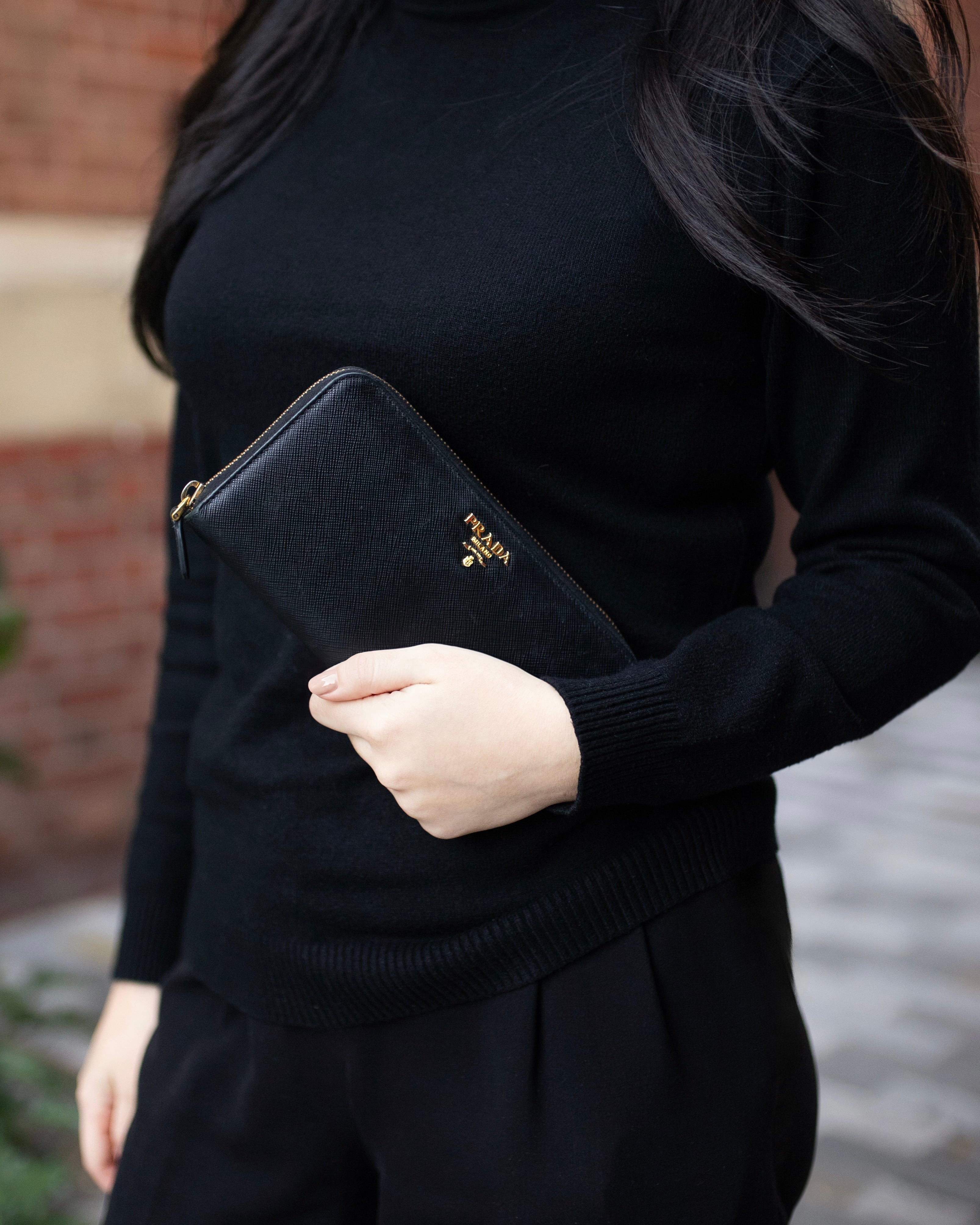 Prada Black Large Saffiano Zip Wallet