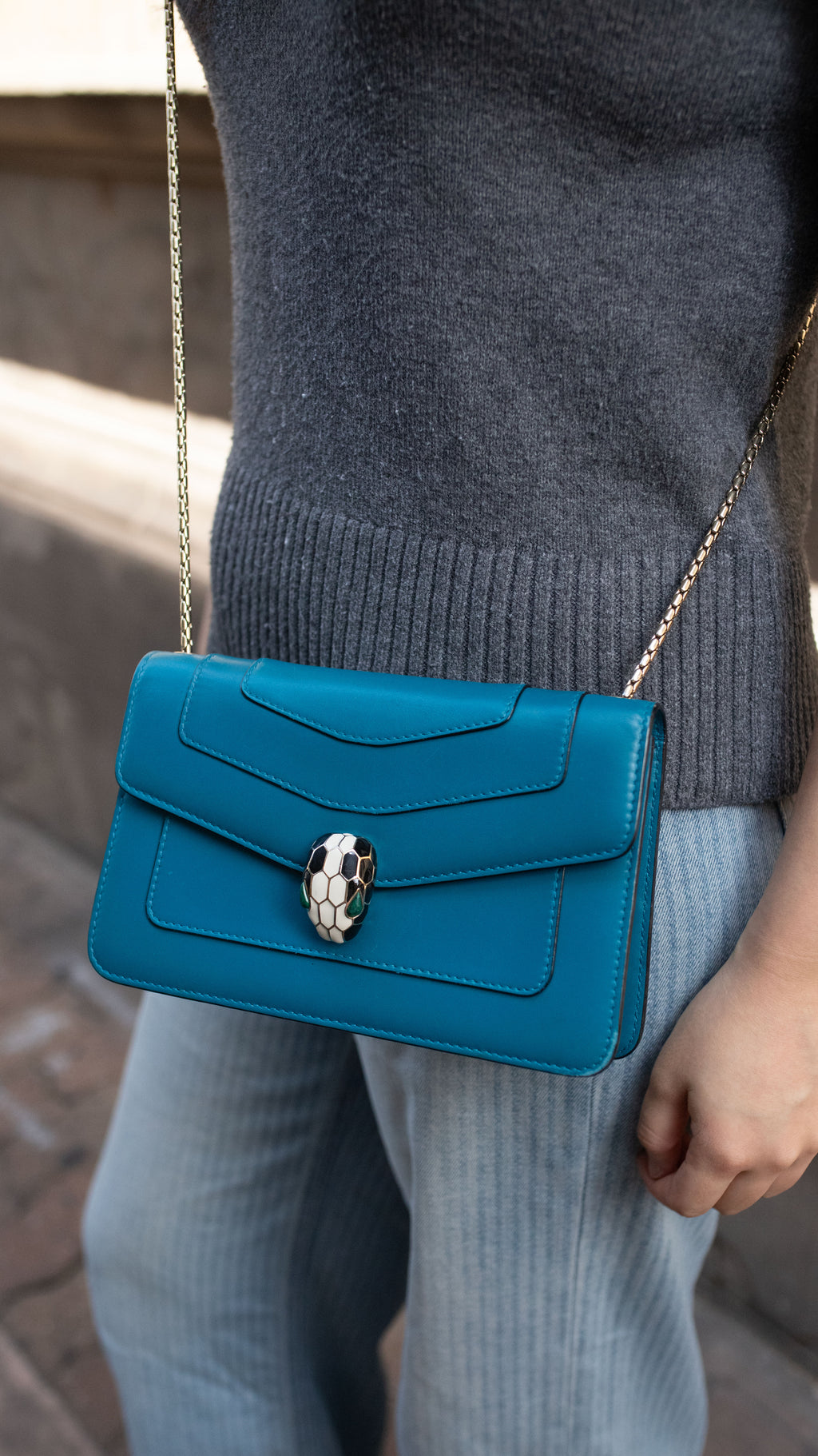 Bvlgari Blue Serpenti Forever Chain Pochette.