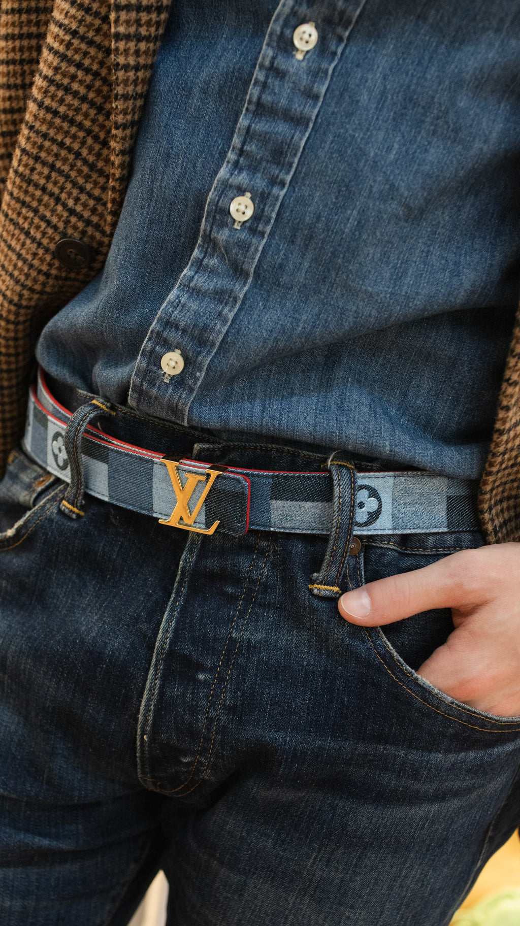 Louis Vuitton Denim LV Iconic Belt Damier & Monogram Patchwork Belt size 90