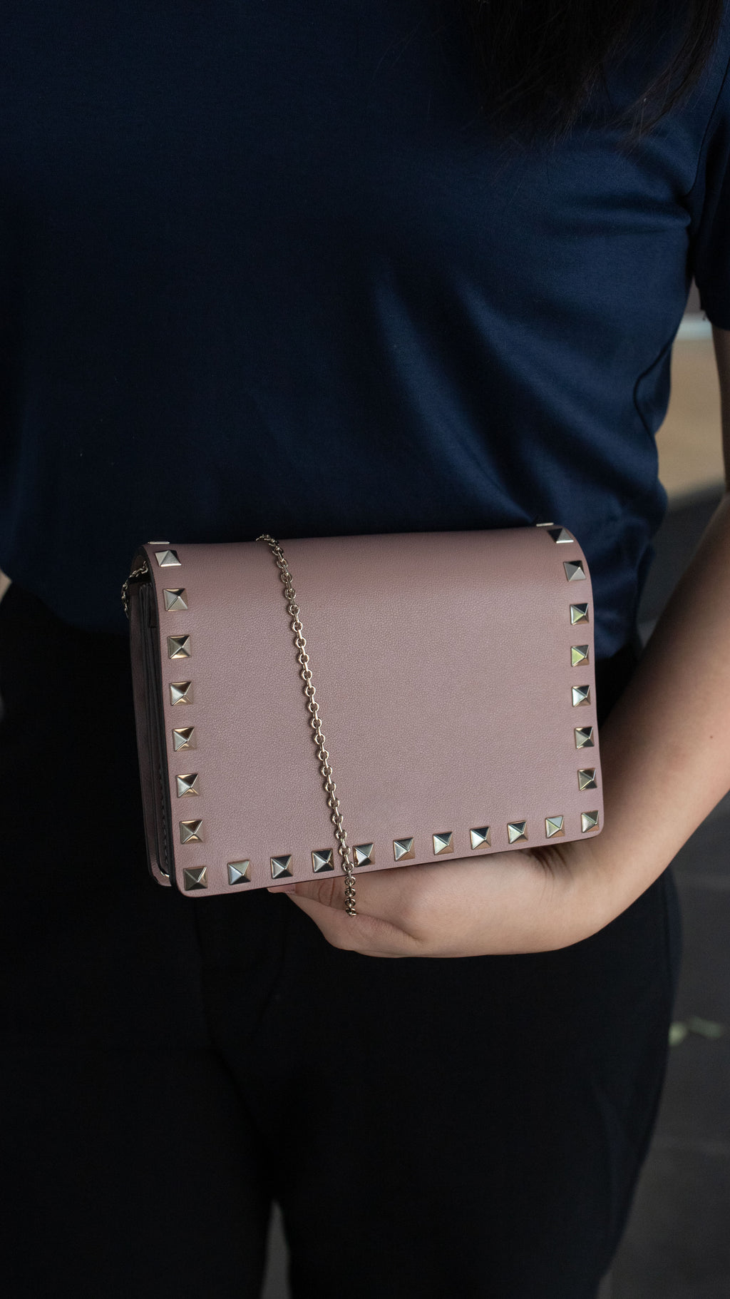 Valentino Garavani Pink Rockstud Cross Body Bag.