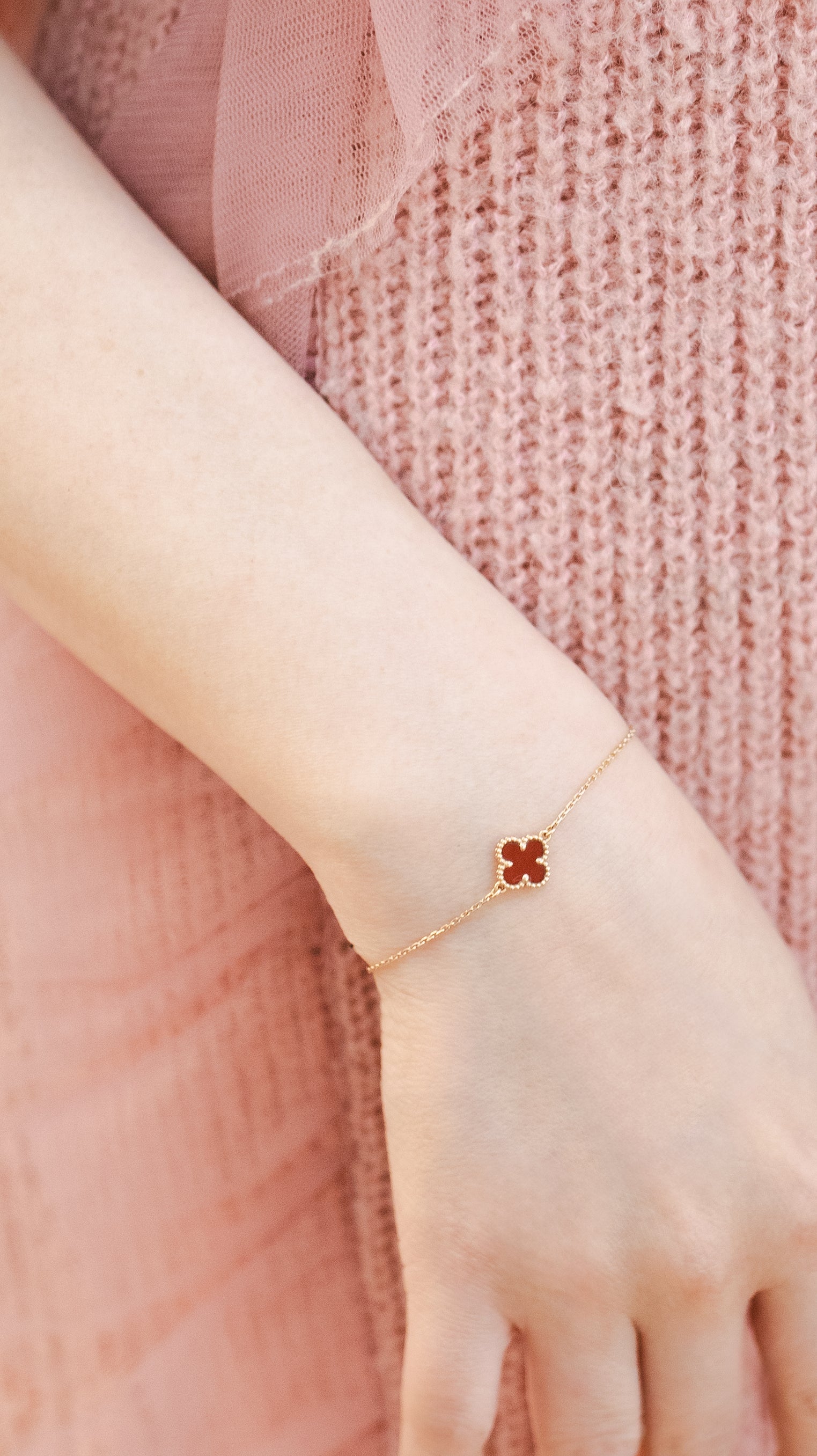 Van Cleef & Arpels Rose Gold Carnelian Sweet Alhambra Bracelet