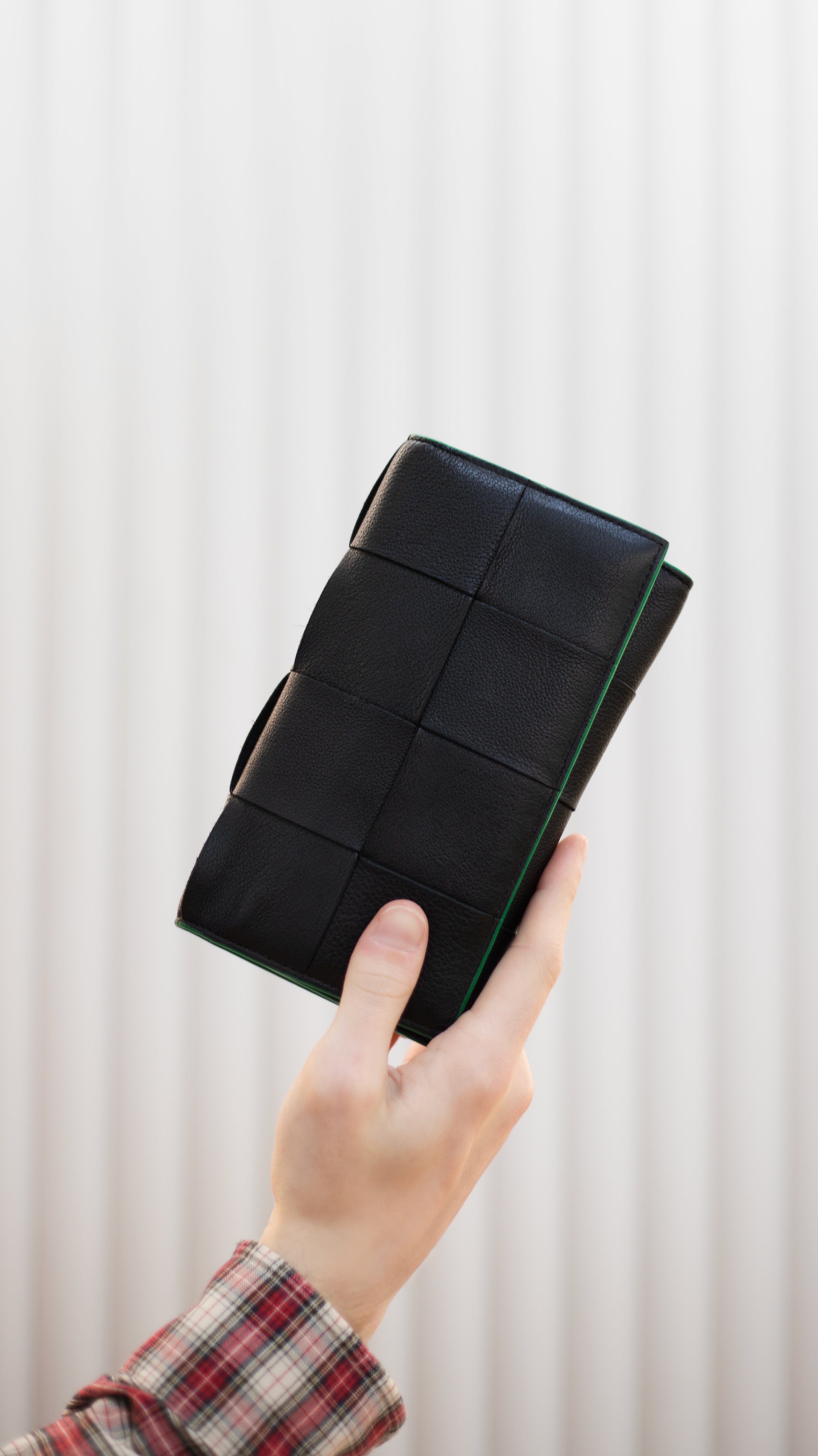 Bottega Veneta Black & Green Long Flap Cassette Wallet