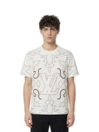 Louis Vuitton White/Brown Embroidered Cotton T-Shirt.