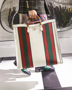 Gucci White Diana NM Stripe Bamboo Handle Bag