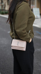 Saint Laurent Mini Pink Sunset Crocodile Embossed Leather Bag
