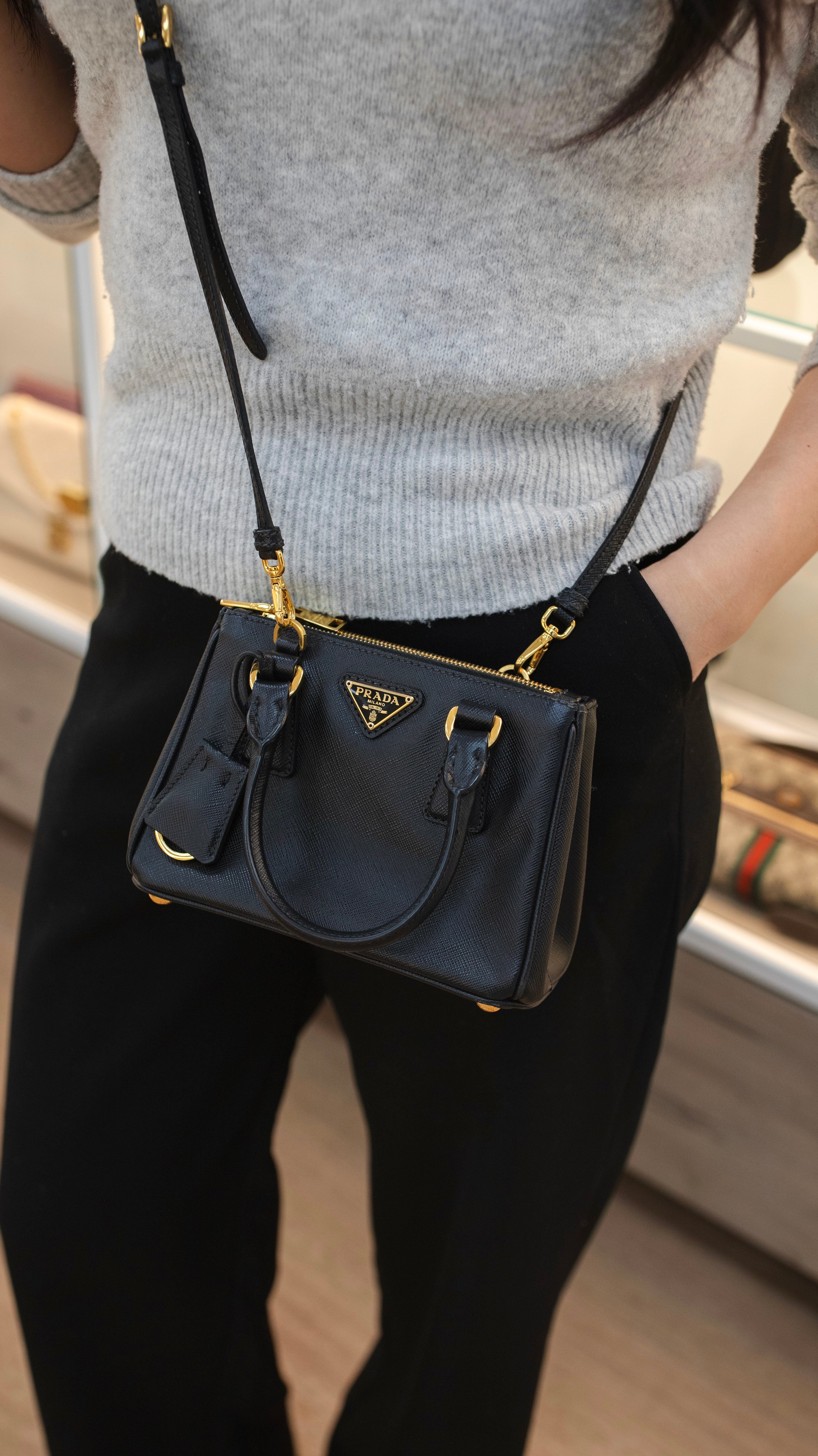 Prada Black Mini Galleria Patent Saffiano Bag