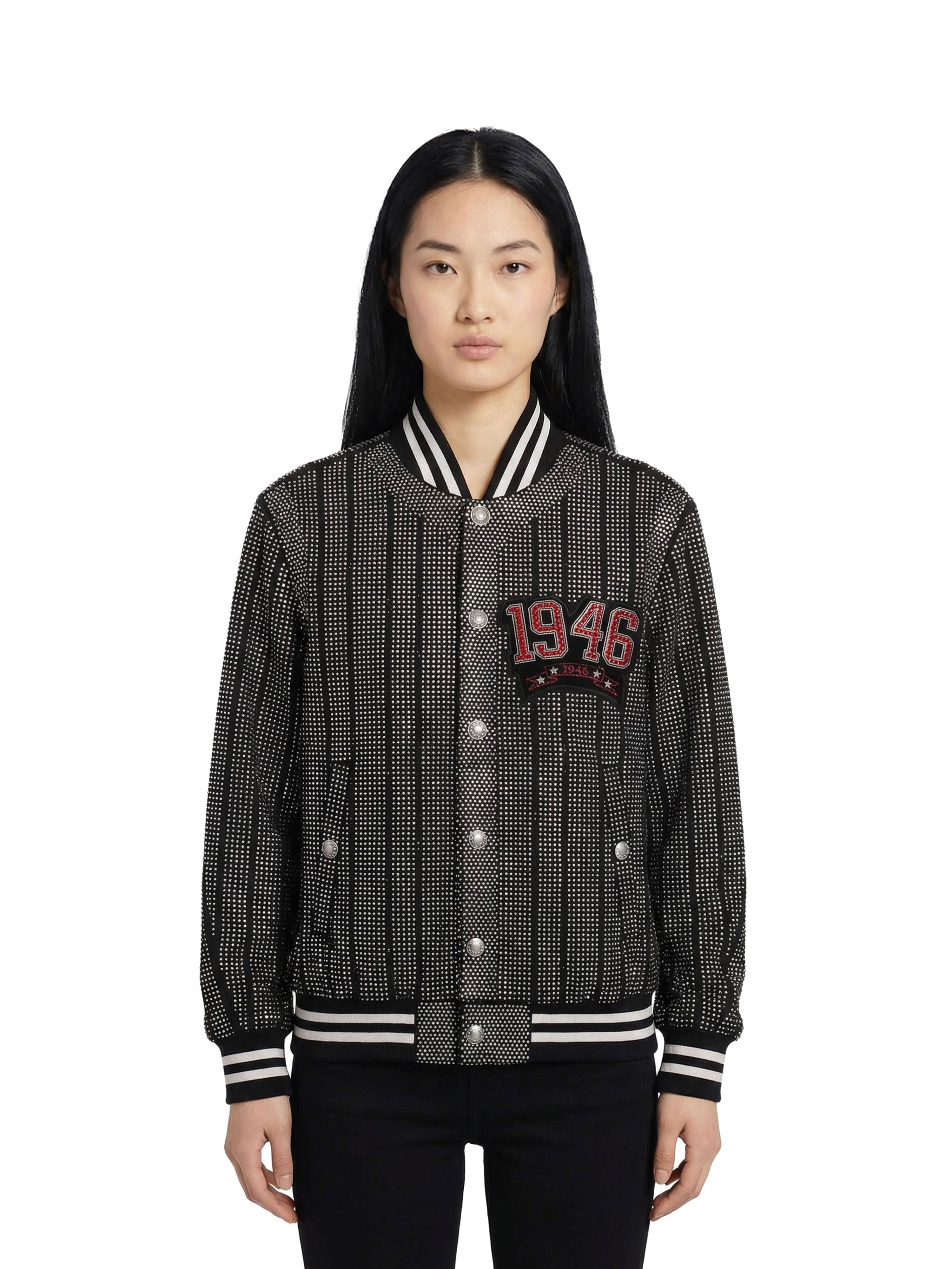 Balmain 1946 Strass Striped Bomber Jacket.