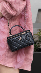 Chanel Black Lambskin Vanity Case with Handle LGHW