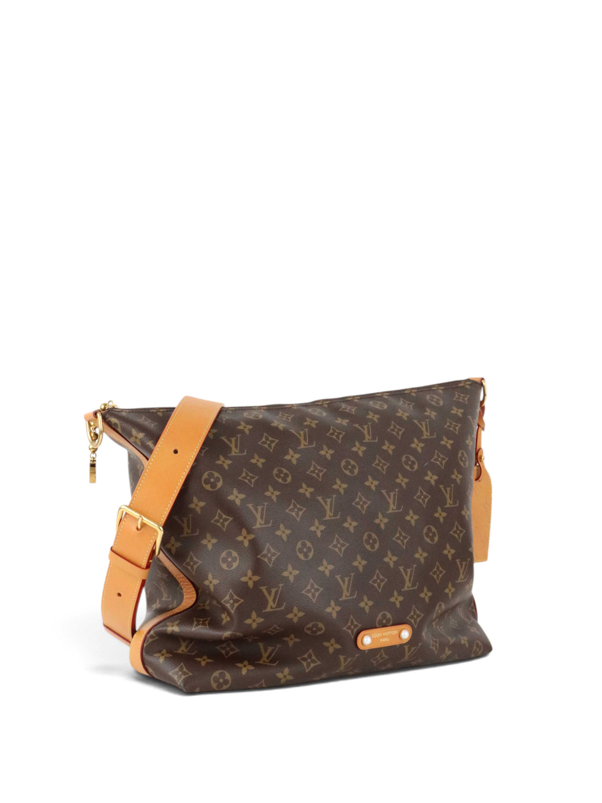 Votre Luxe Louis Vuitton Vagabond hobo bag in brown Monogram coated canvas with gold hardware and tan leather strap.