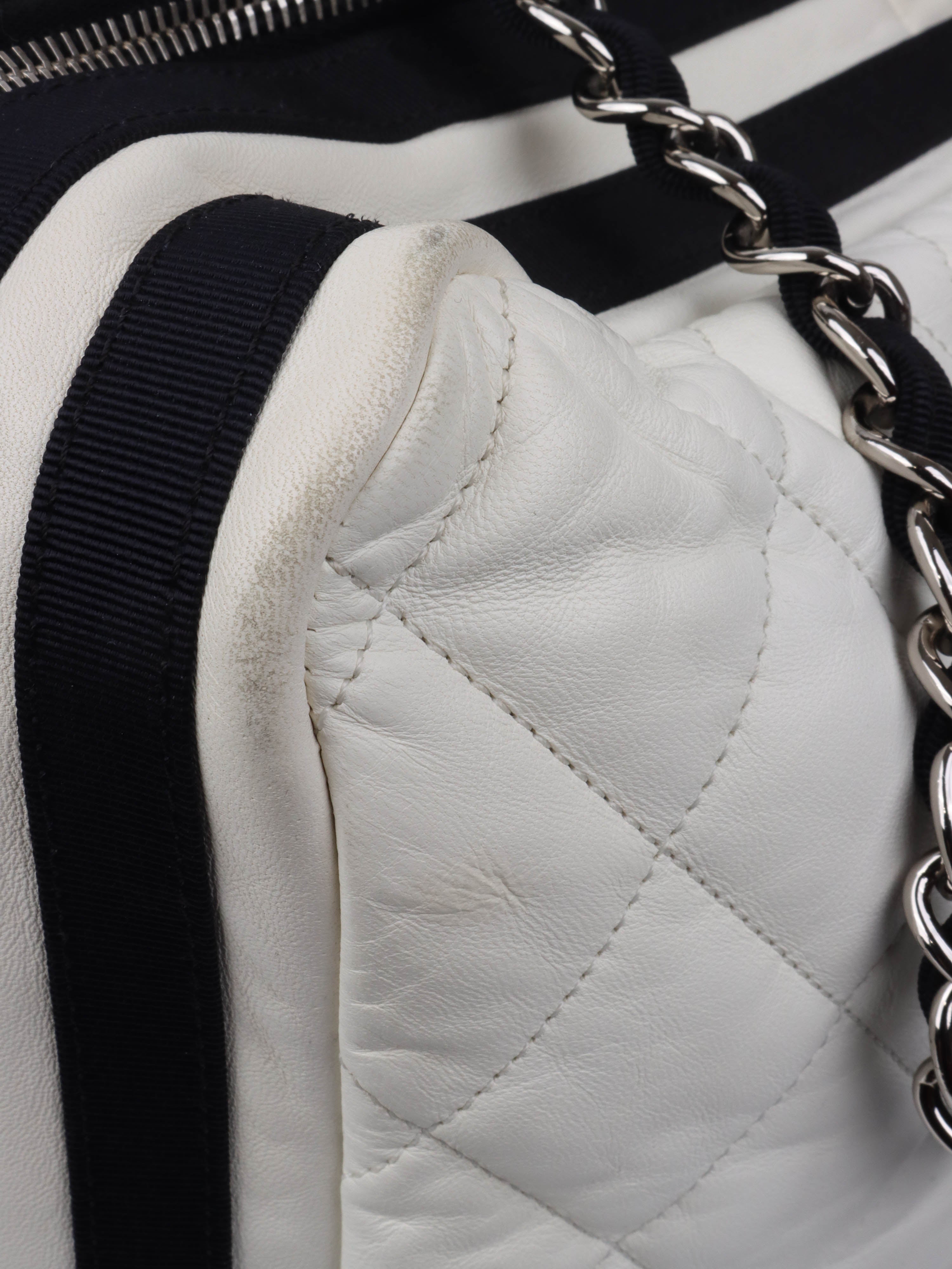 Chanel White Leather Bowling Bag