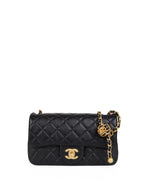 Chanel Black Mini Classic Flap Bag with Pearl Crush