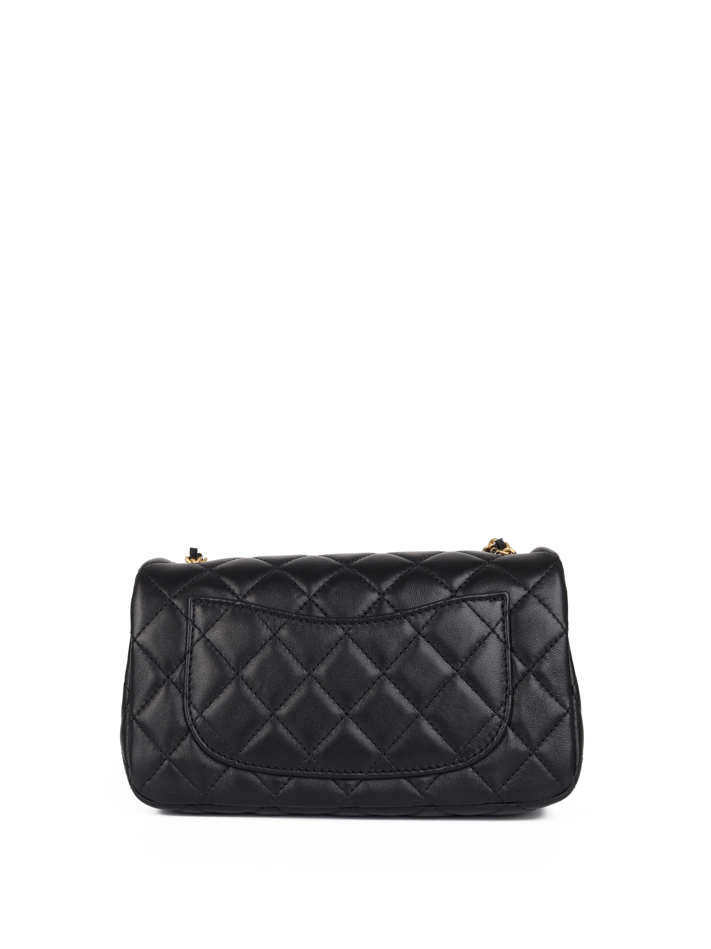 Chanel Black Mini Classic Flap Bag with Pearl Crush