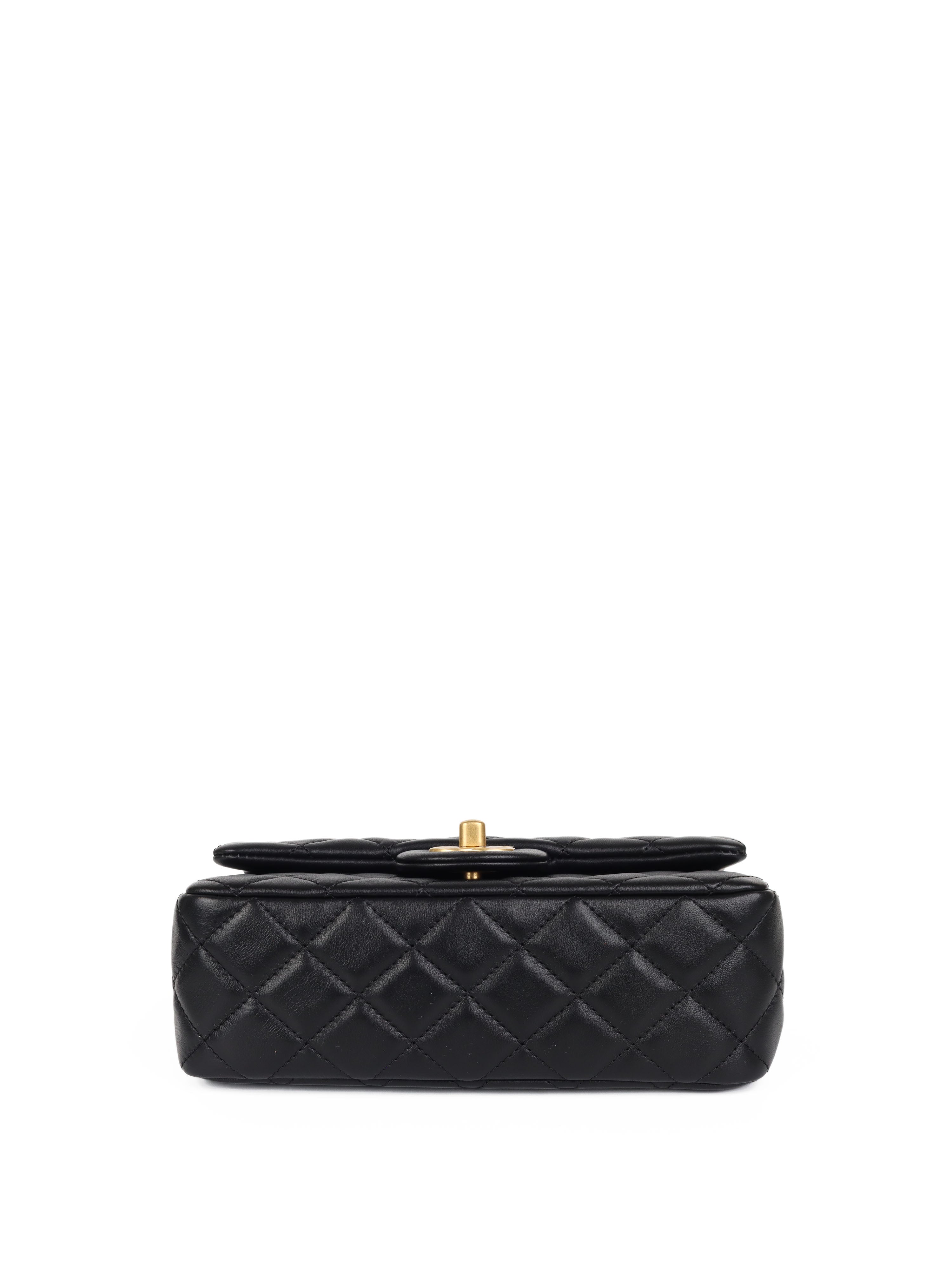 Chanel Black Mini Classic Flap Bag with Pearl Crush