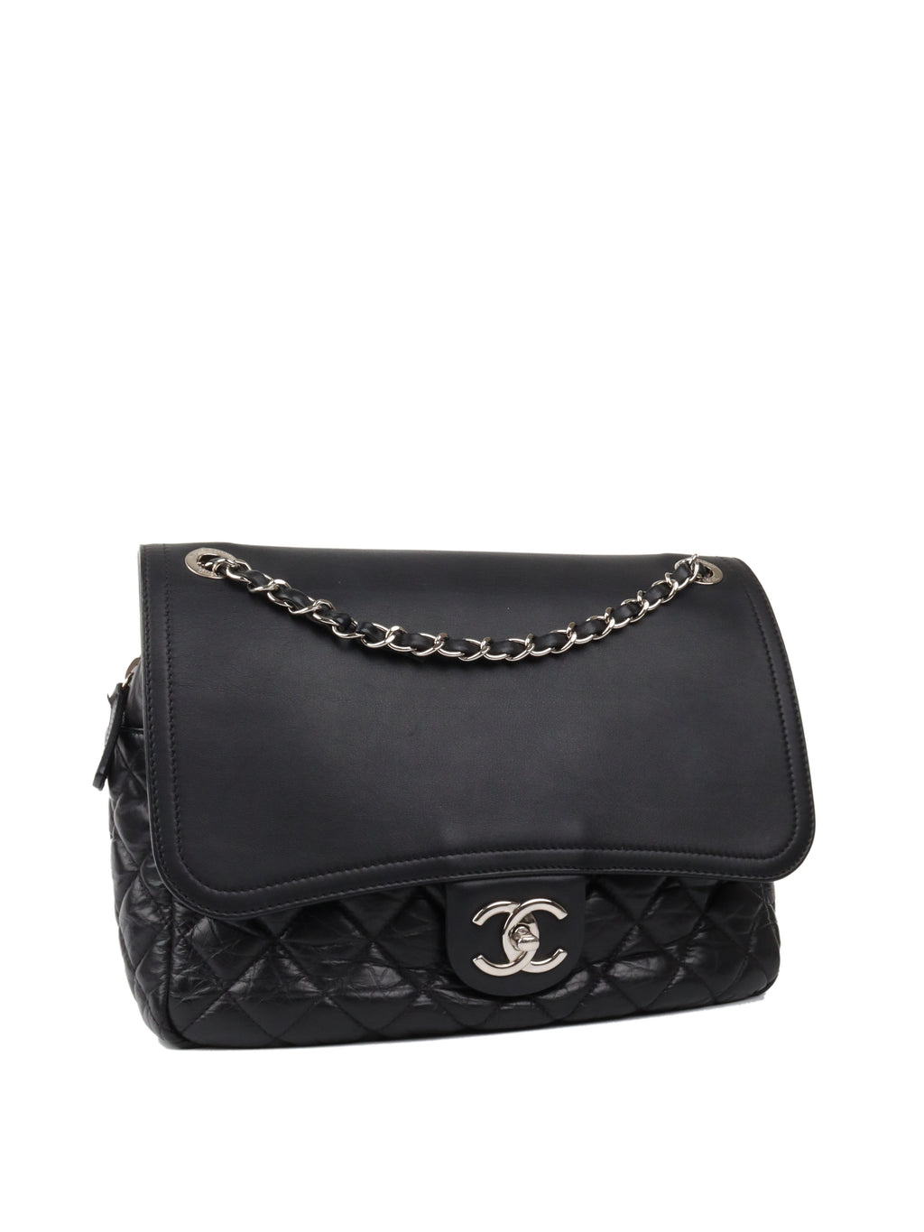 Chanel Black Wrinkled Quilted Flap Bag