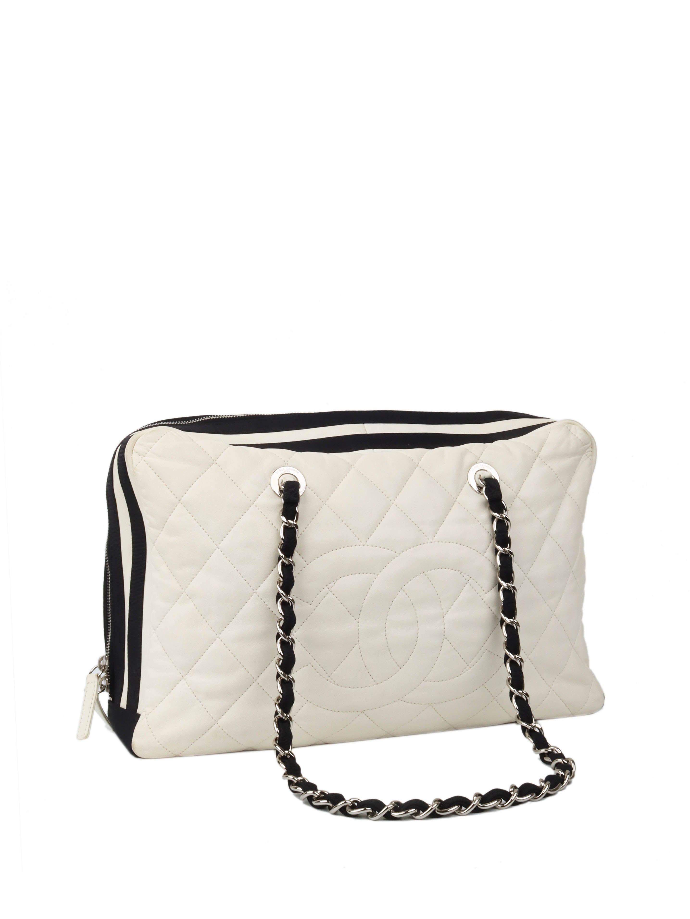 Chanel White Leather Bowling Bag