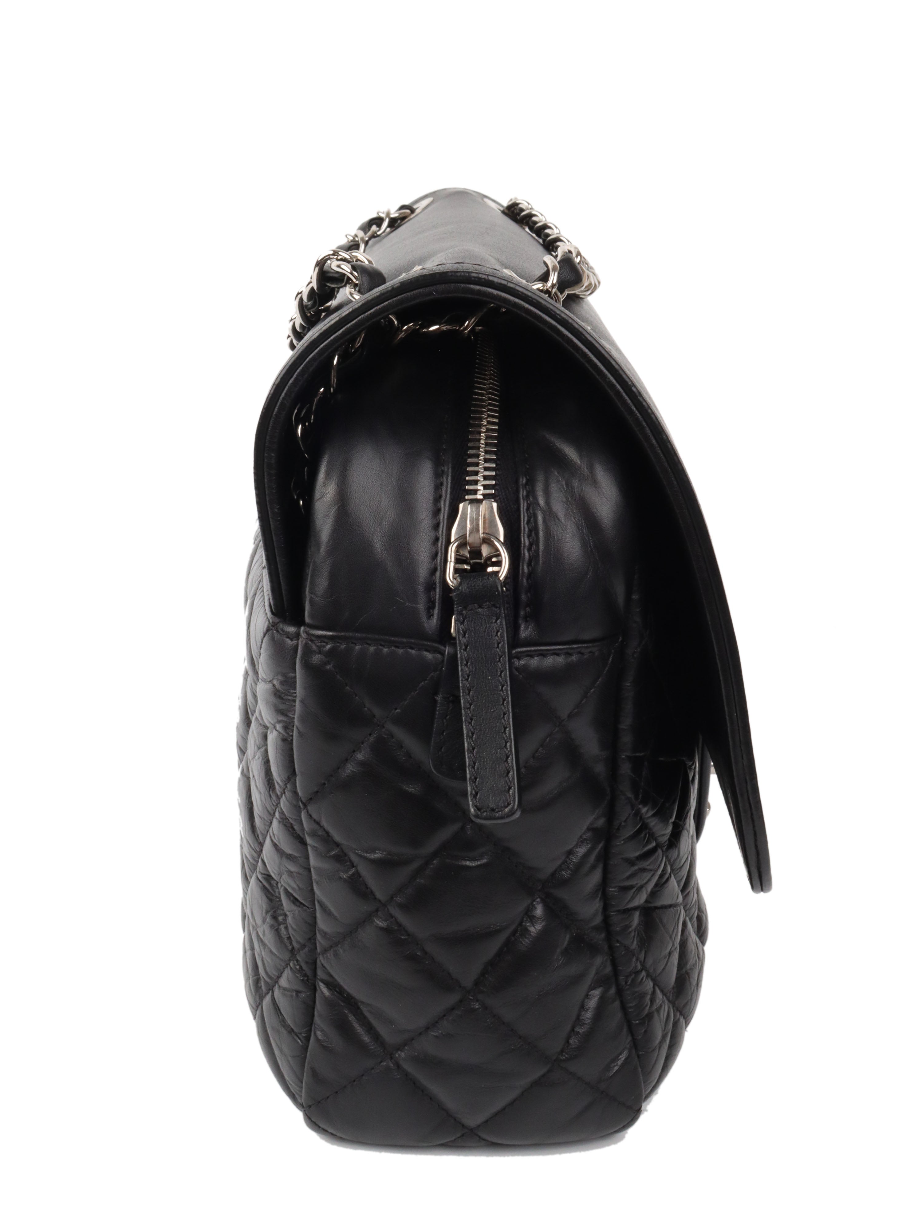 Chanel bag black leather deals