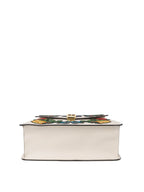 Gucci White Smooth Calfskin Leather Floral Embroidered Medium Sylvie Top Handle Bag