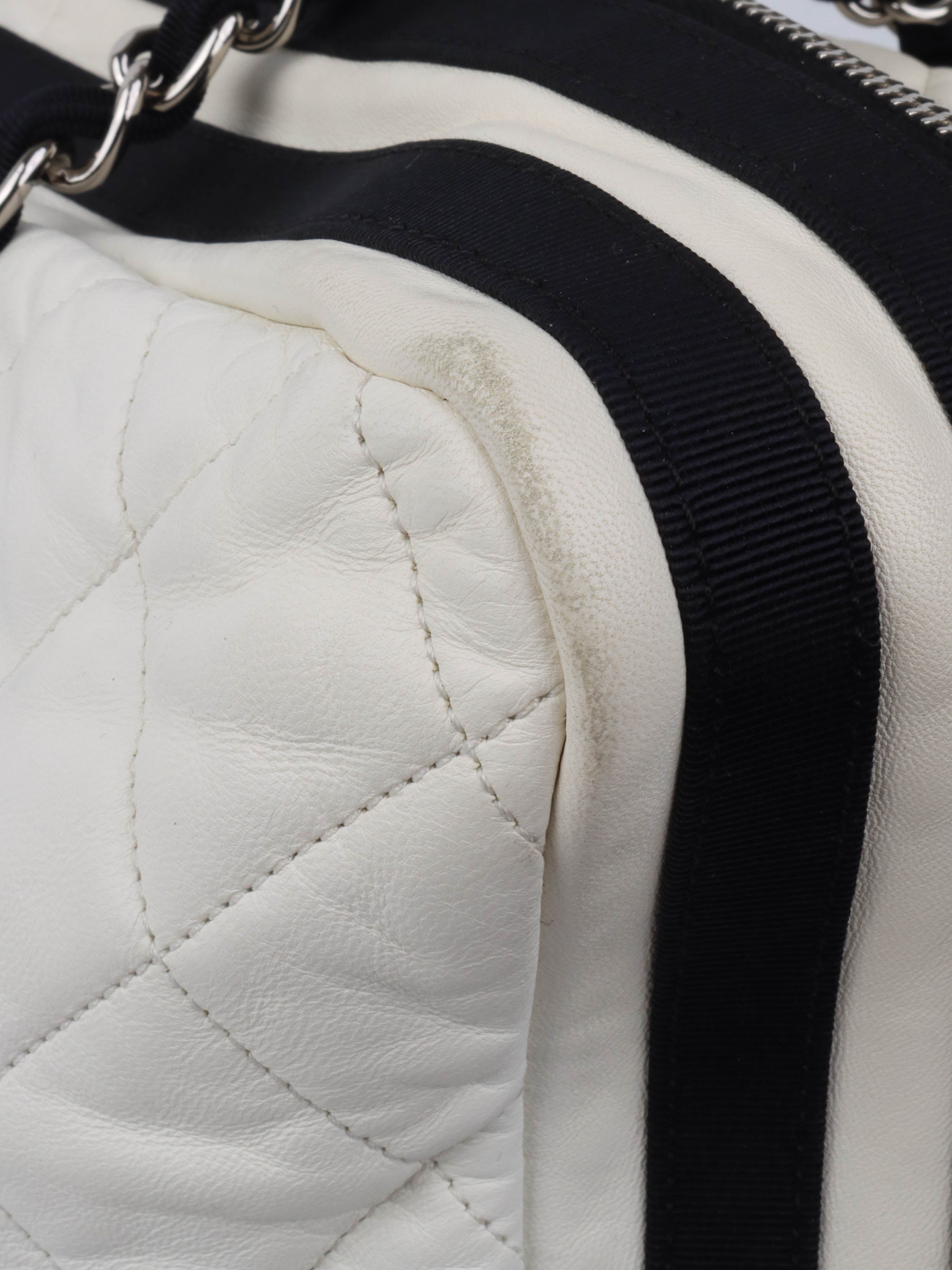 Chanel White Leather Bowling Bag