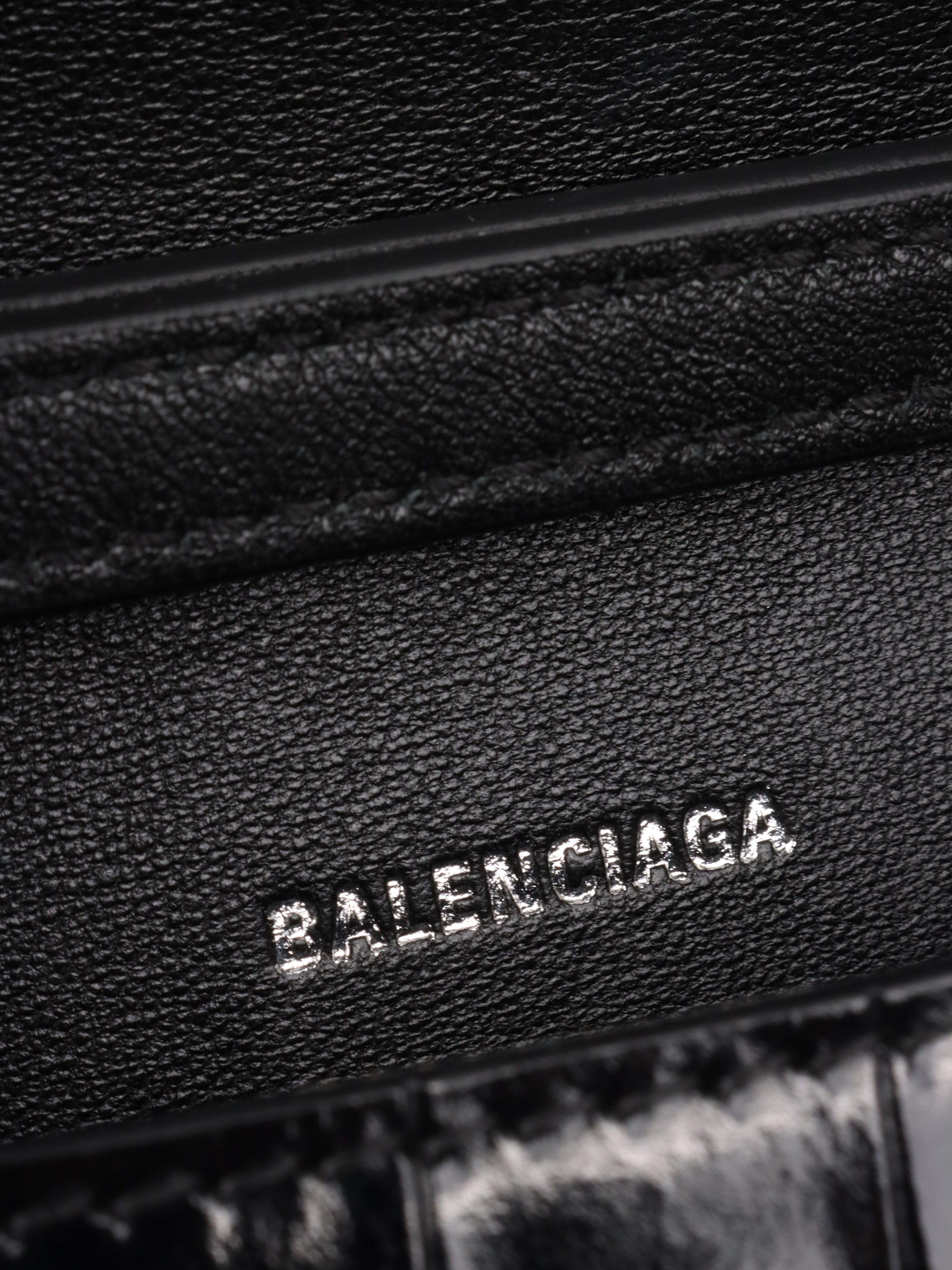 Balenciaga Hourglass Croc-Embossed Calfskin So Black
