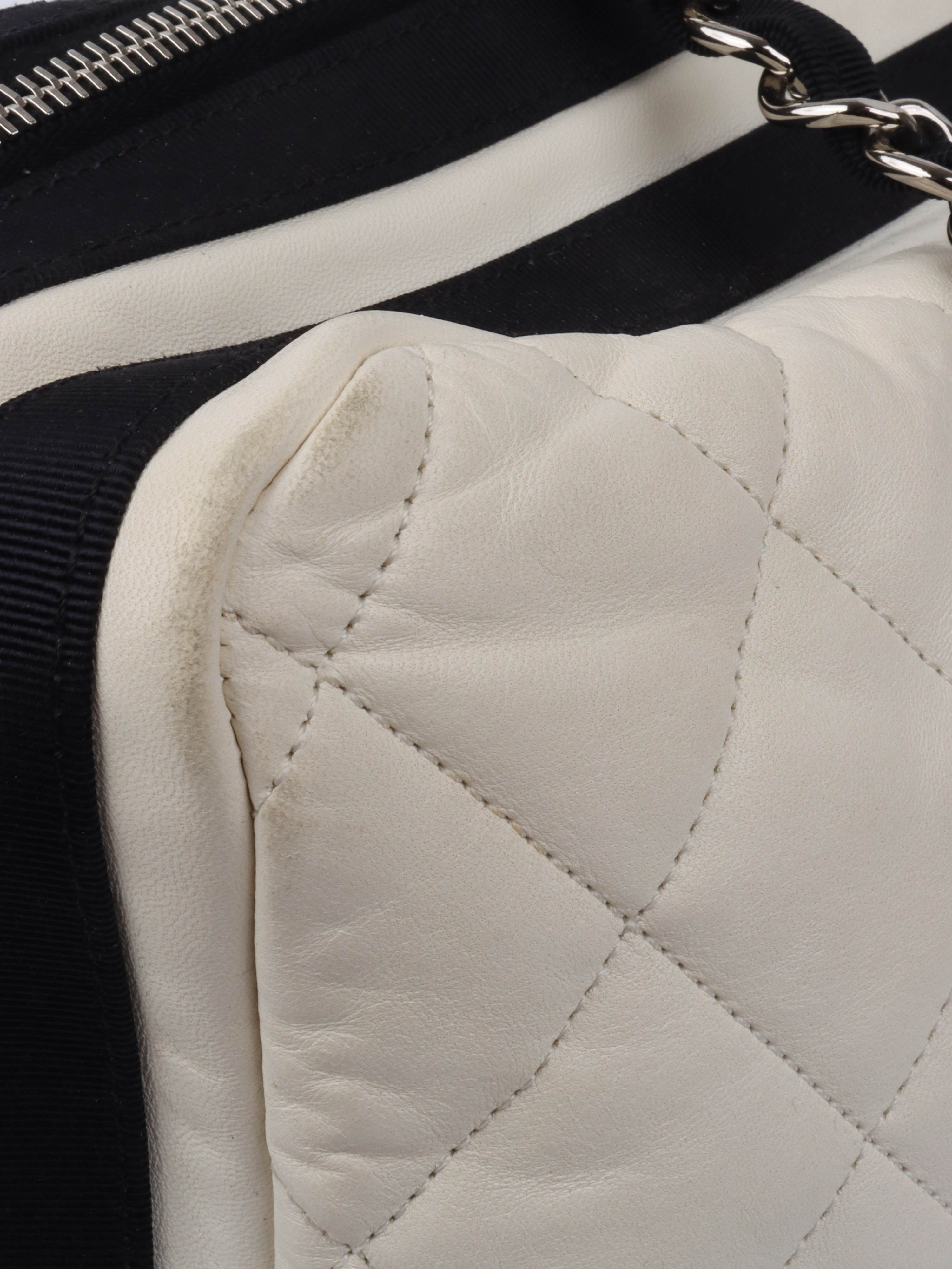 Chanel White Leather Bowling Bag