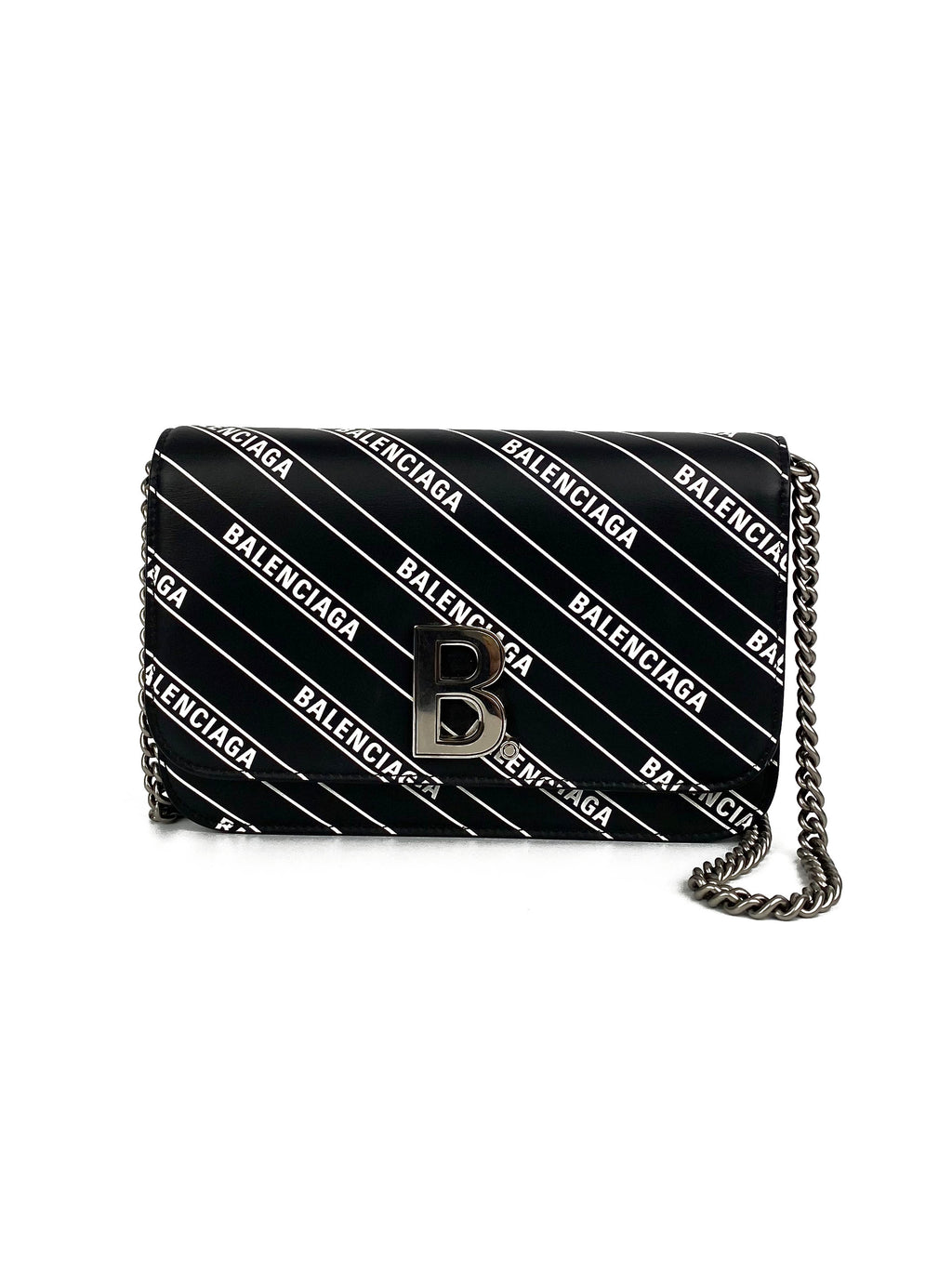 Balenciaga Black & White Logo Wallet on Chain
