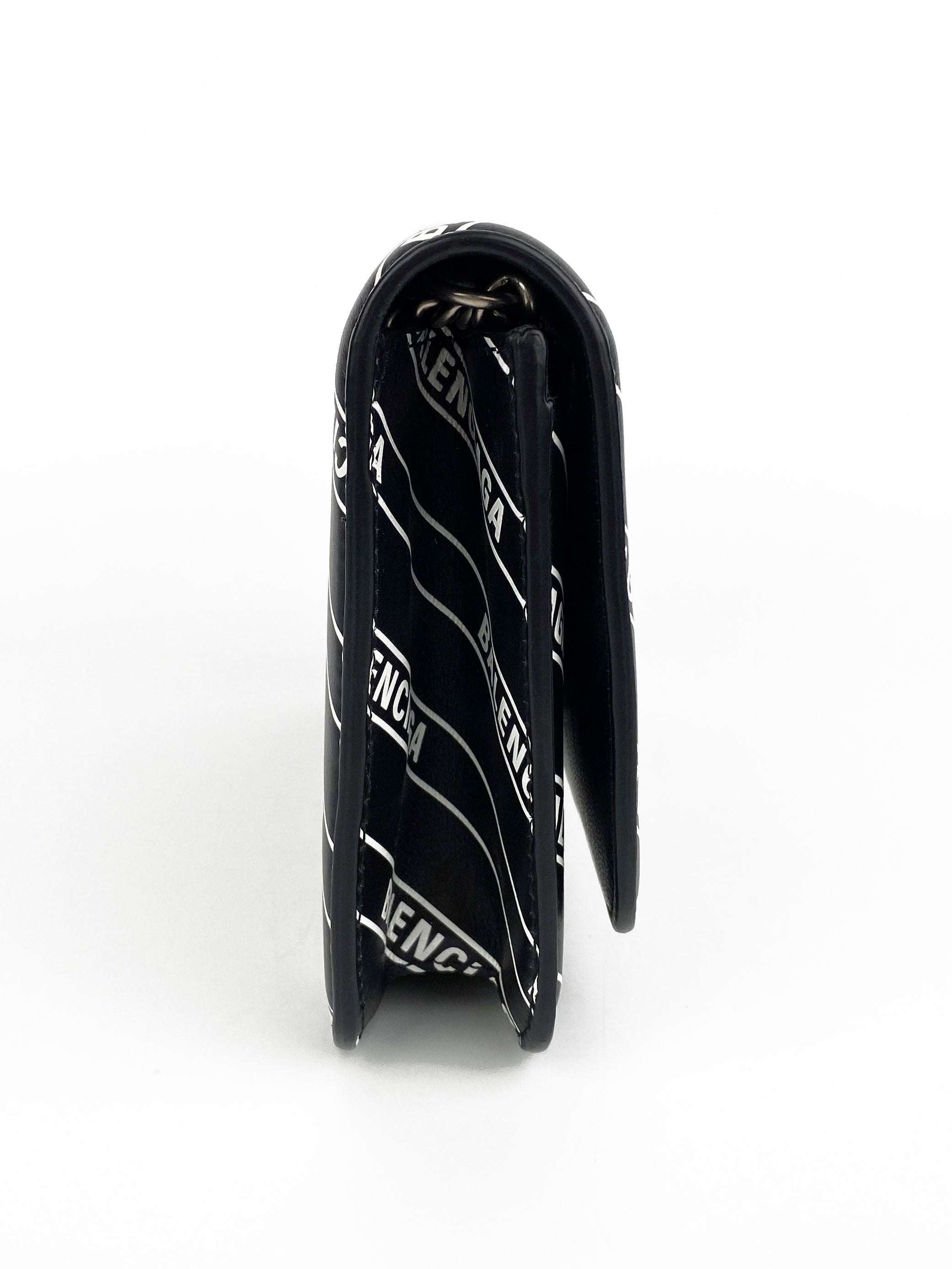 Balenciaga Black & White Logo Wallet on Chain