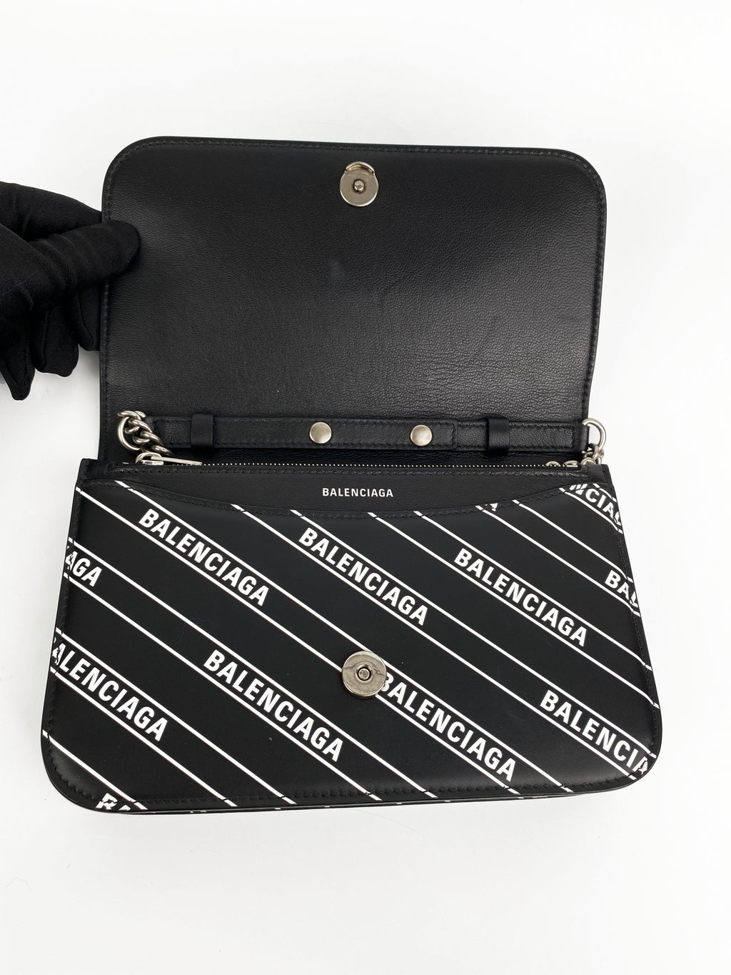 Balenciaga Black & White Logo Wallet on Chain