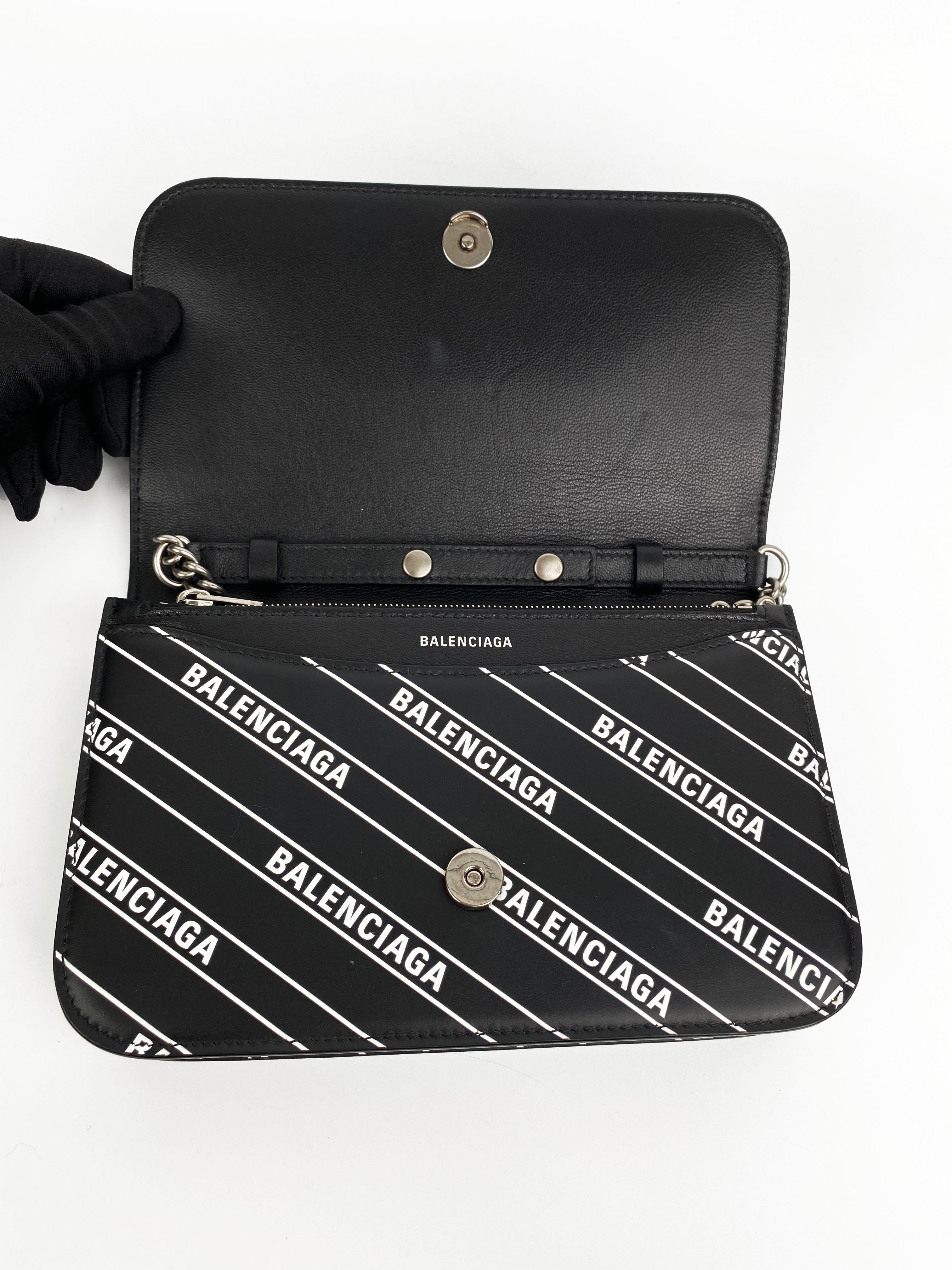 Balenciaga Black & White Logo Wallet on Chain