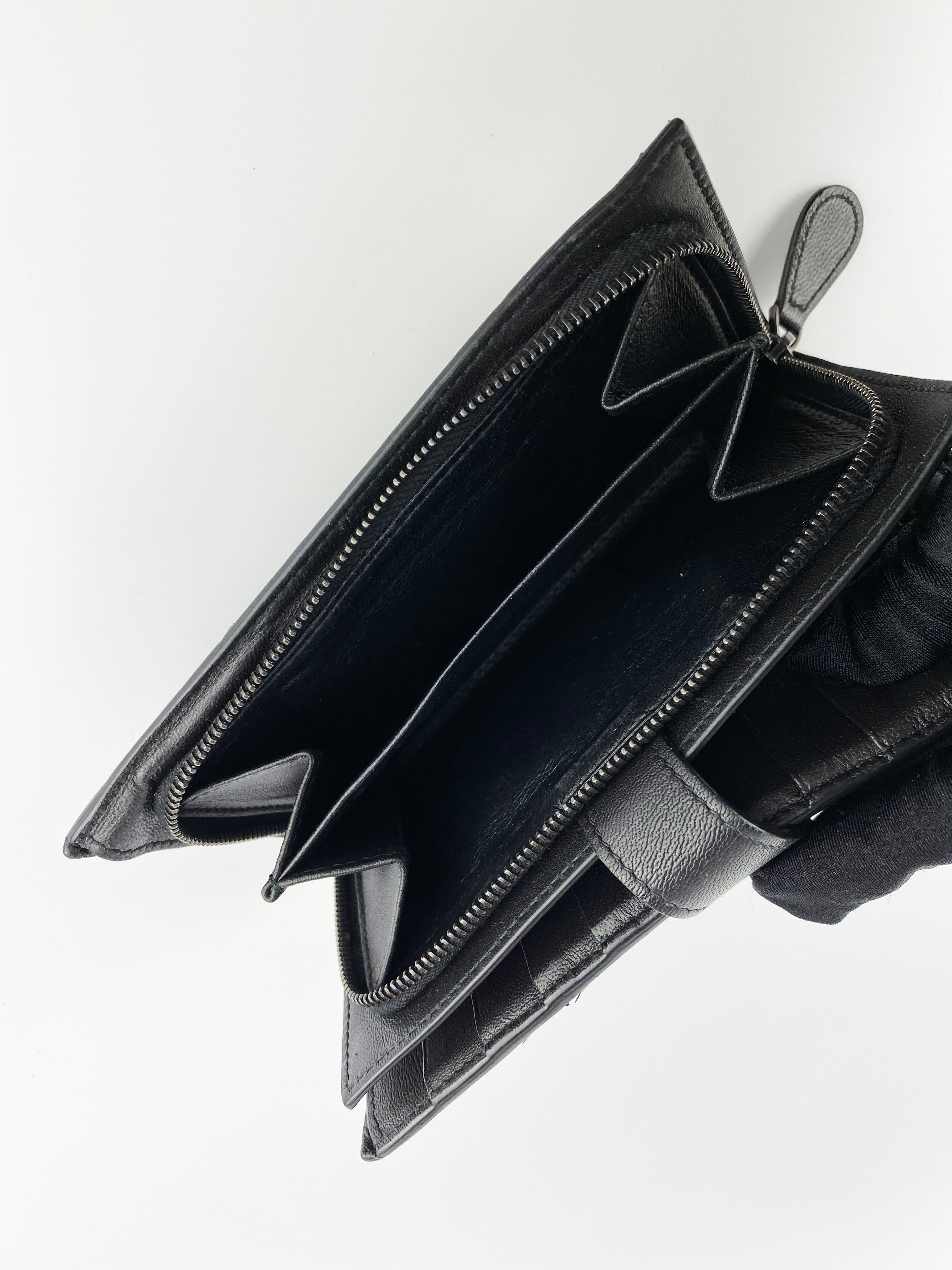 Bottega Veneta Black Woven Continental Wallet