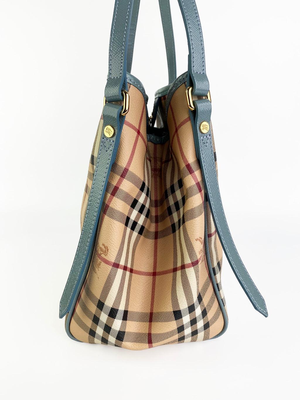 Burberry Blue Trim Haymarket Tote Bag