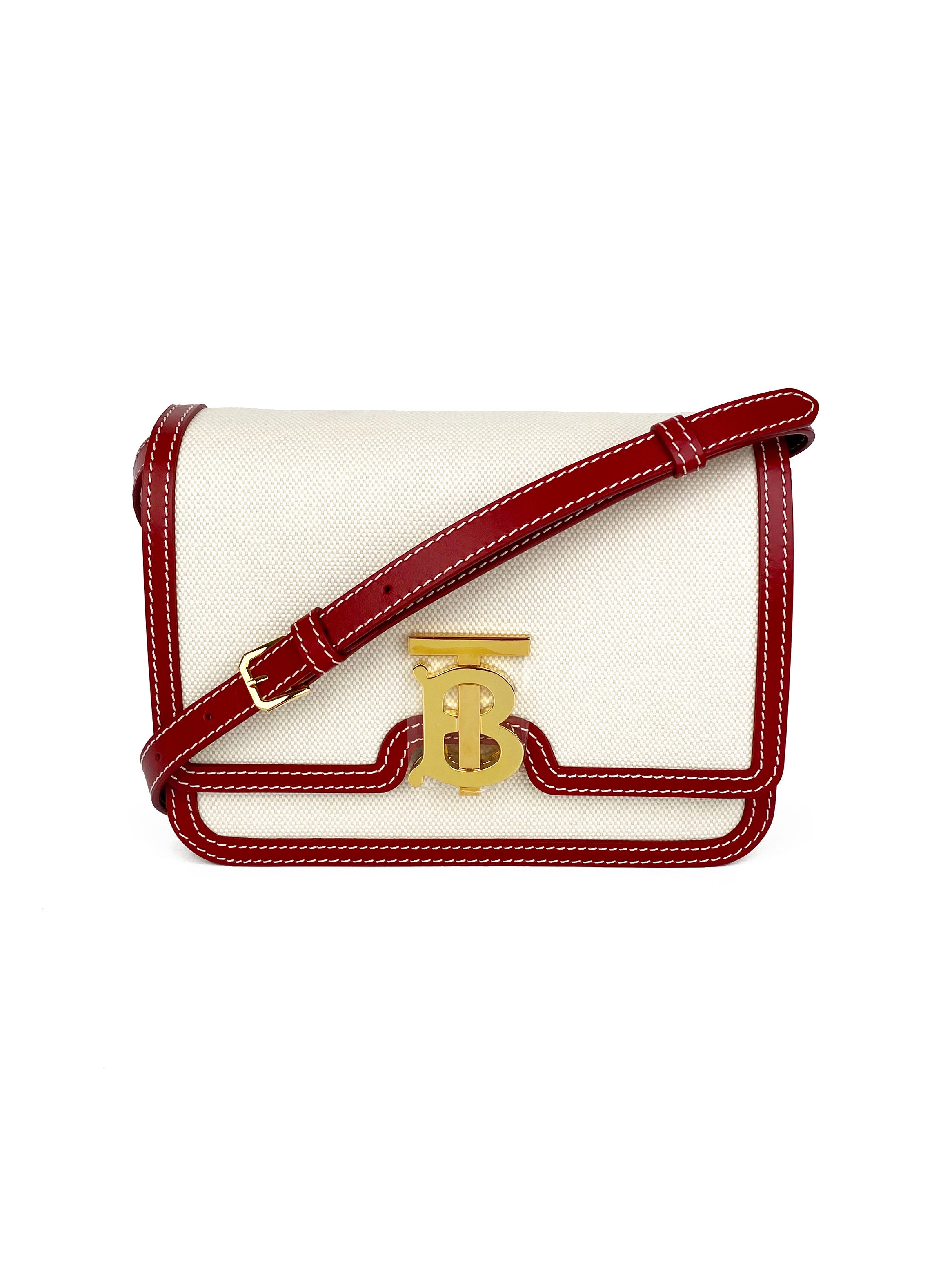 Burberry Mini Canvas TB Bag with Red Trim