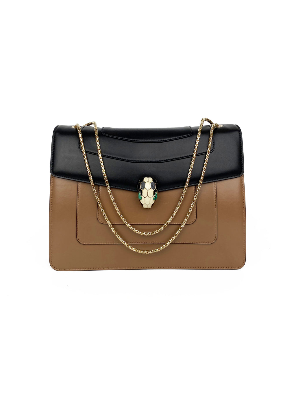Bvlgari Black & Tan Two-tone Serpenti Bag