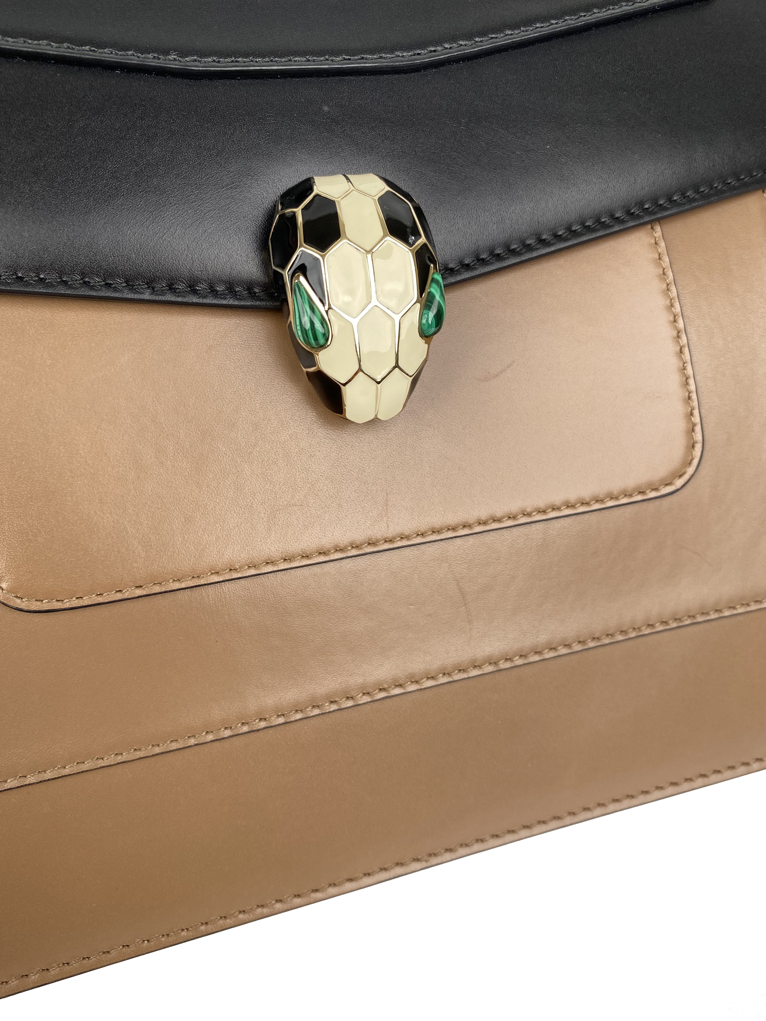 Bvlgari Black & Tan Two-tone Serpenti Bag