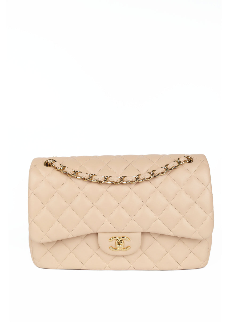 Chanel Beige Lambskin Jumbo Classic Flap GHW