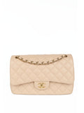 Chanel Beige Lambskin Jumbo Classic Flap GHW