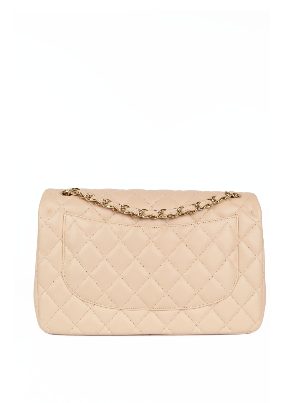 Chanel Beige Lambskin Jumbo Classic Flap GHW