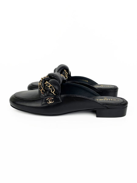 Chanel Black CC Leather Braided Mules 38 – Votre Luxe
