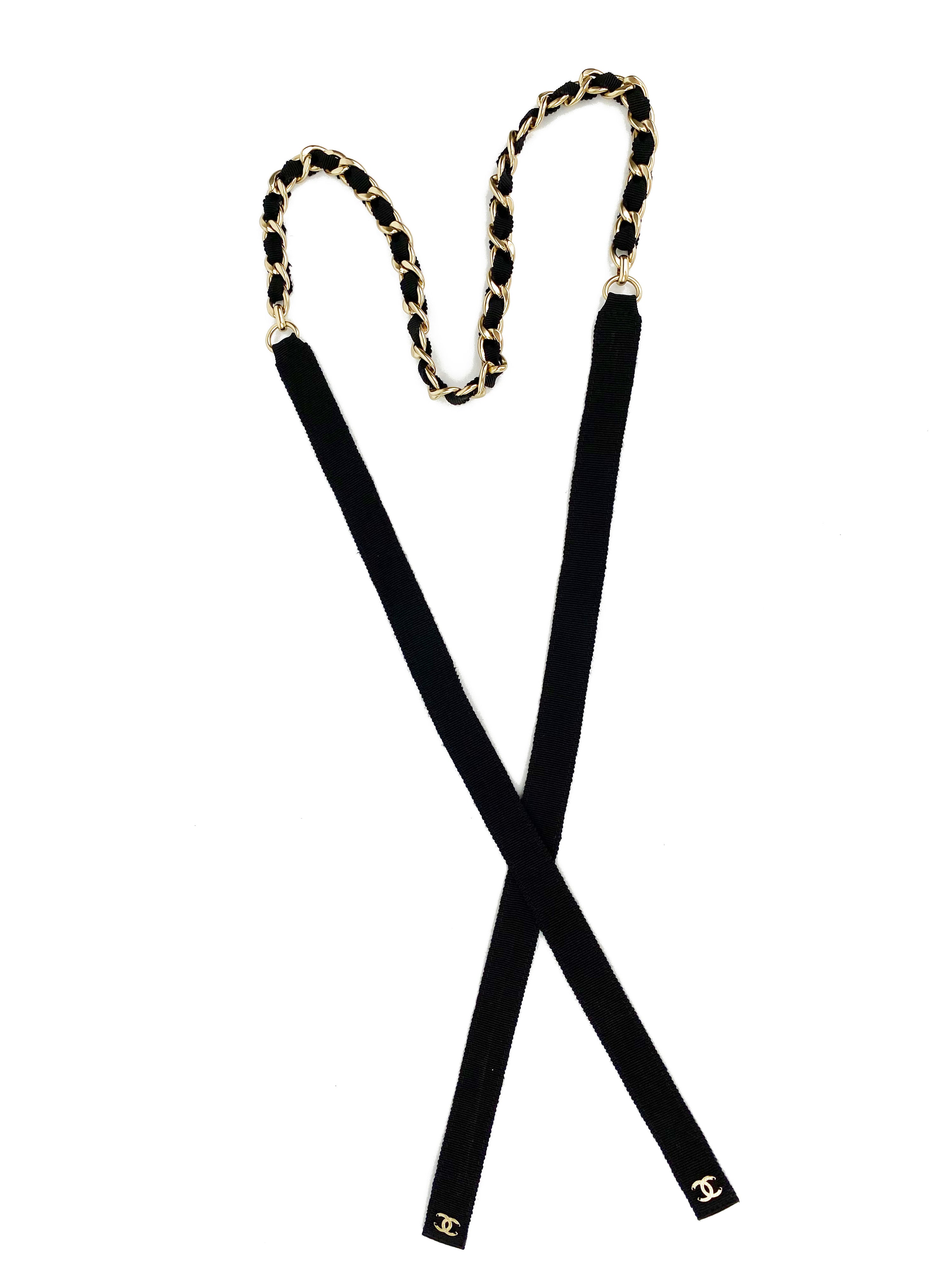 Chanel Black Ribbon & Chain Necklace