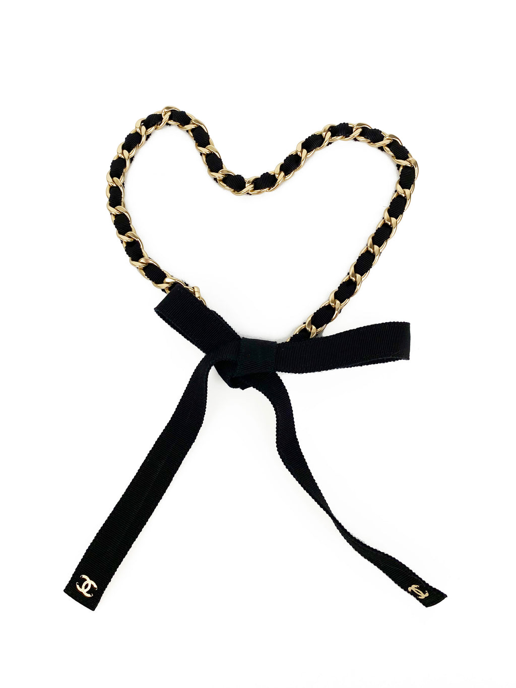 Chanel Black Ribbon & Chain Necklace