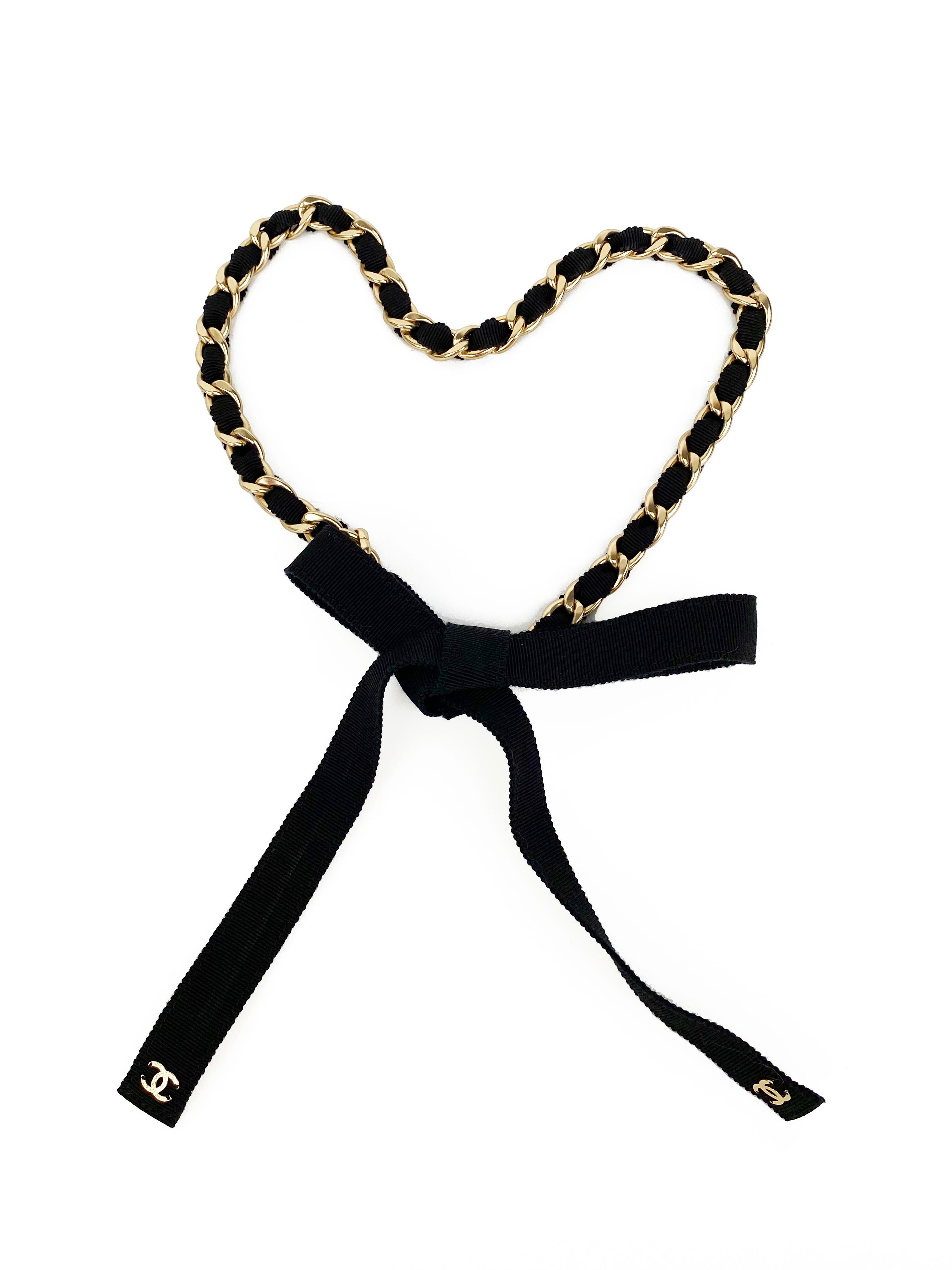 Chanel Black Ribbon & Chain Necklace