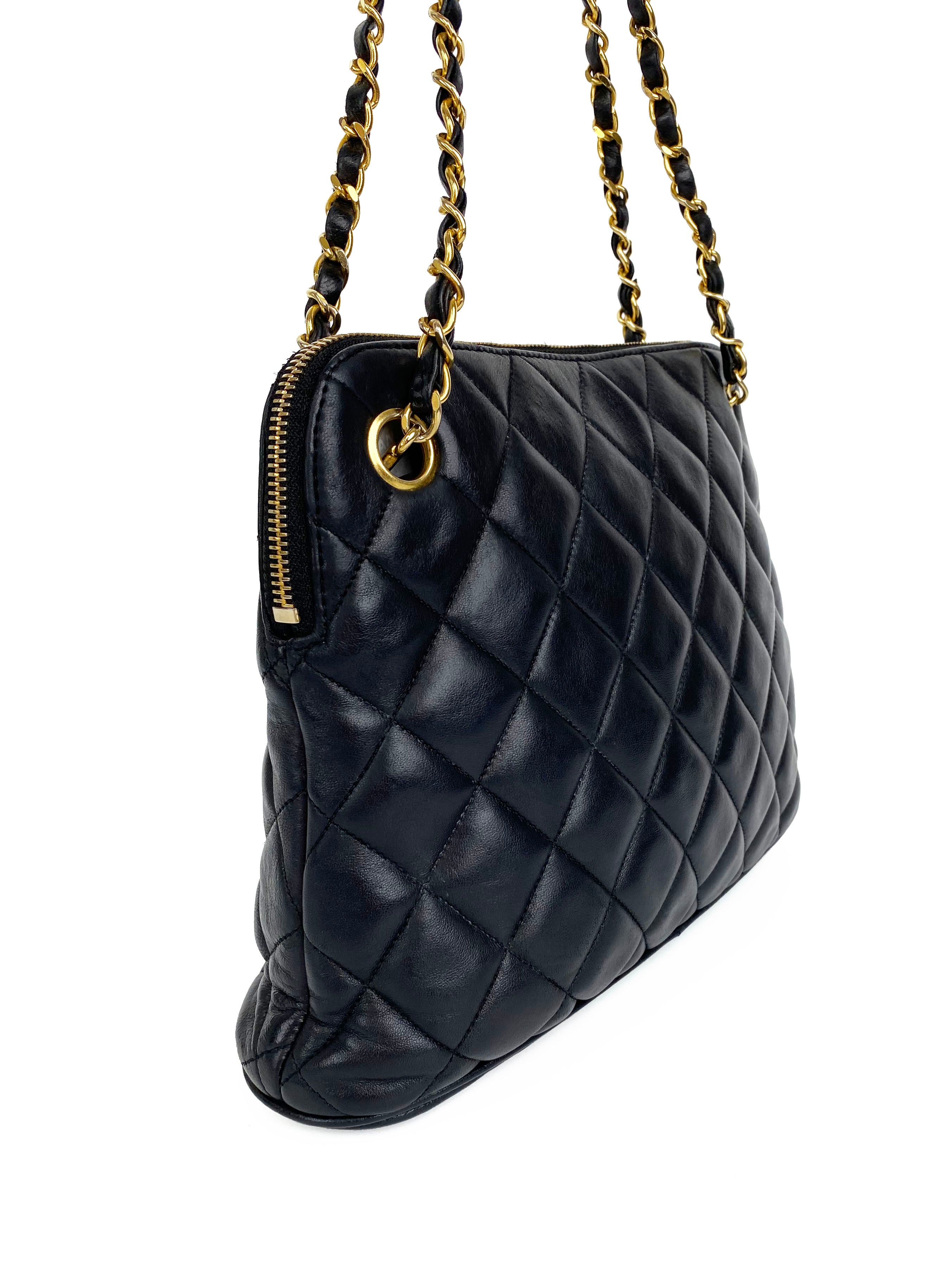 Chanel Black Vintage 90s Lambskin Shoulder Bag